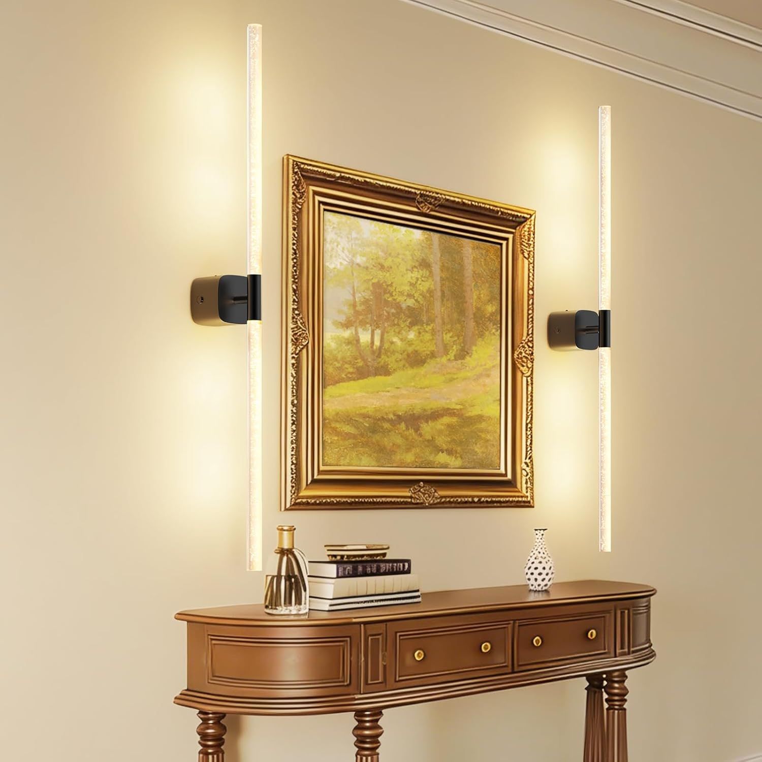 Black Battery Operated Wall Sconce Set of 2, Rechargeable Wireless Wall Lights with Remote and Touch, 360° Rotatable Sconces Wall Decor for Bedroom Living Room (31.49 Inch, 2-Pack) - Image 8