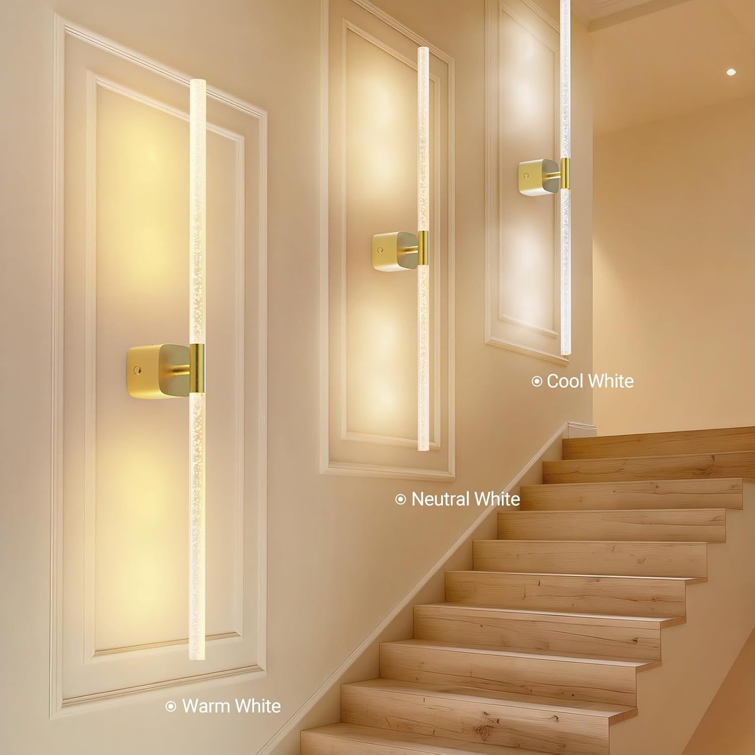 Gold Battery Operated Wall Sconce Set of 2, Rechargeable Wireless Wall Lights with Remote and Touch, 360° Rotatable Sconces Wall Decor for Bedroom Living Room (31.49 Inch, 2-Pack) - Image 2