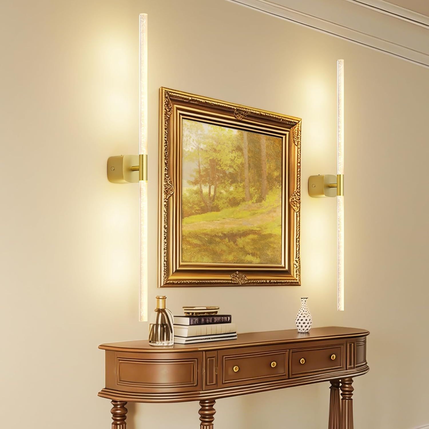 Gold Battery Operated Wall Sconce Set of 2, Rechargeable Wireless Wall Lights with Remote and Touch, 360° Rotatable Sconces Wall Decor for Bedroom Living Room (31.49 Inch, 2-Pack) - Image 8
