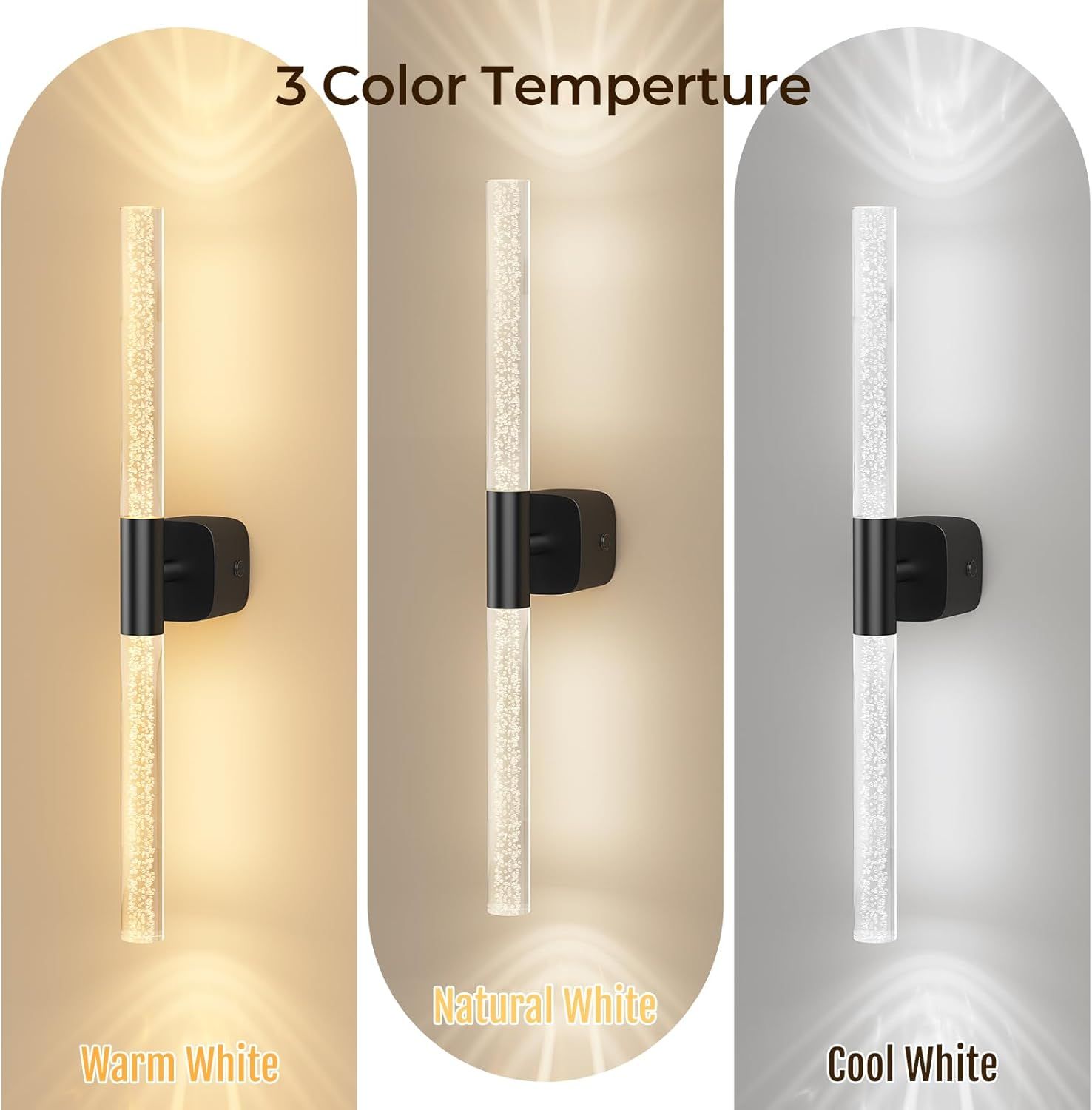 Battery Operated Wall Sconce Set of 2 Black Rechargeable Acrylic Crystal Sconce Wall Decor Set of 2 with 12000mAh CCT Dimmable 350° Rotate Remote Wireless Wall Light for Bedroom Living Room - Image 3