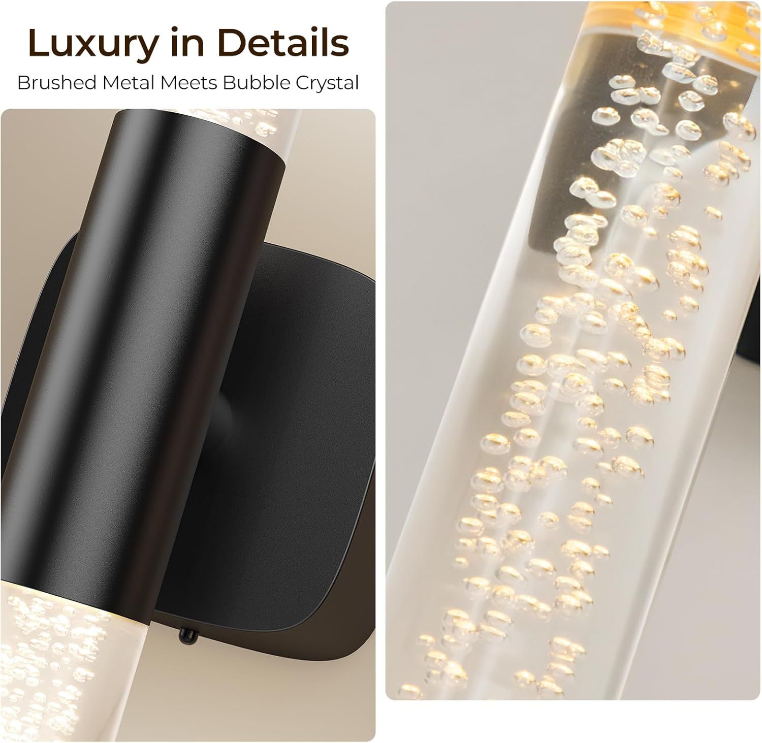Battery Operated Wall Sconce Set of 2 Black Rechargeable Acrylic Crystal Sconce Wall Decor Set of 2 with 12000mAh CCT Dimmable 350° Rotate Remote Wireless Wall Light for Bedroom Living Room - Image 5