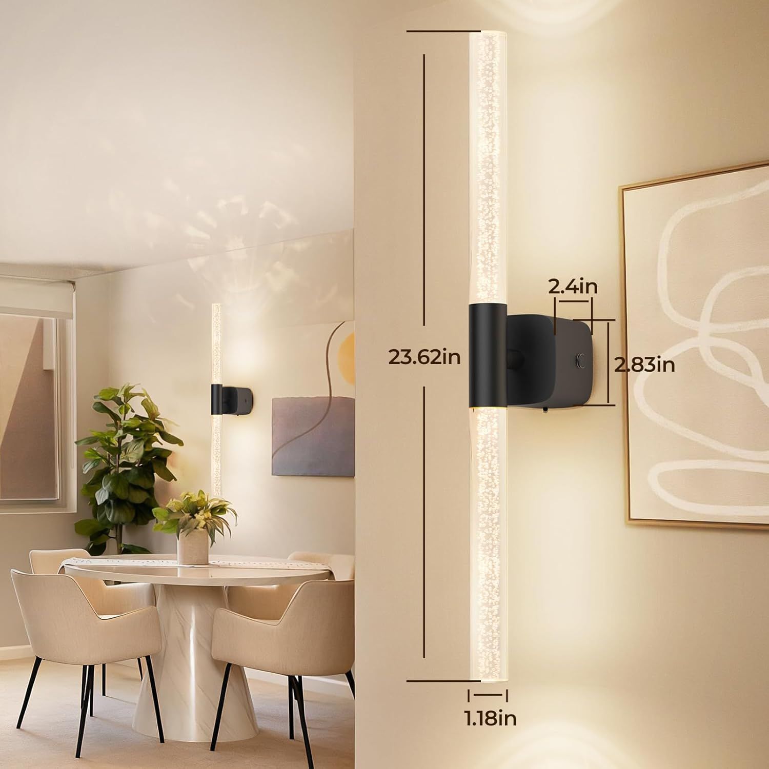 Battery Operated Wall Sconce Set of 2 Black Rechargeable Acrylic Crystal Sconce Wall Decor Set of 2 with 12000mAh CCT Dimmable 350° Rotate Remote Wireless Wall Light for Bedroom Living Room - Image 6