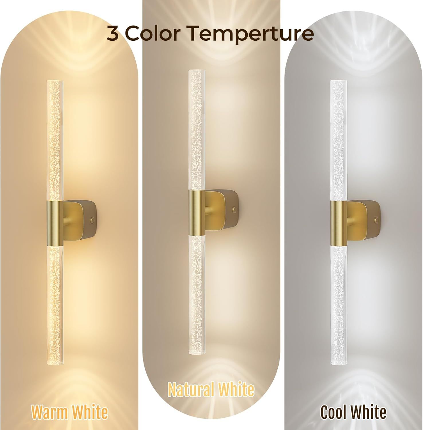Battery Operated Wall Sconce Set of 2 Brushed Gold 12000mAh Rechargeable Wall Light with Crystal Acrylic 24