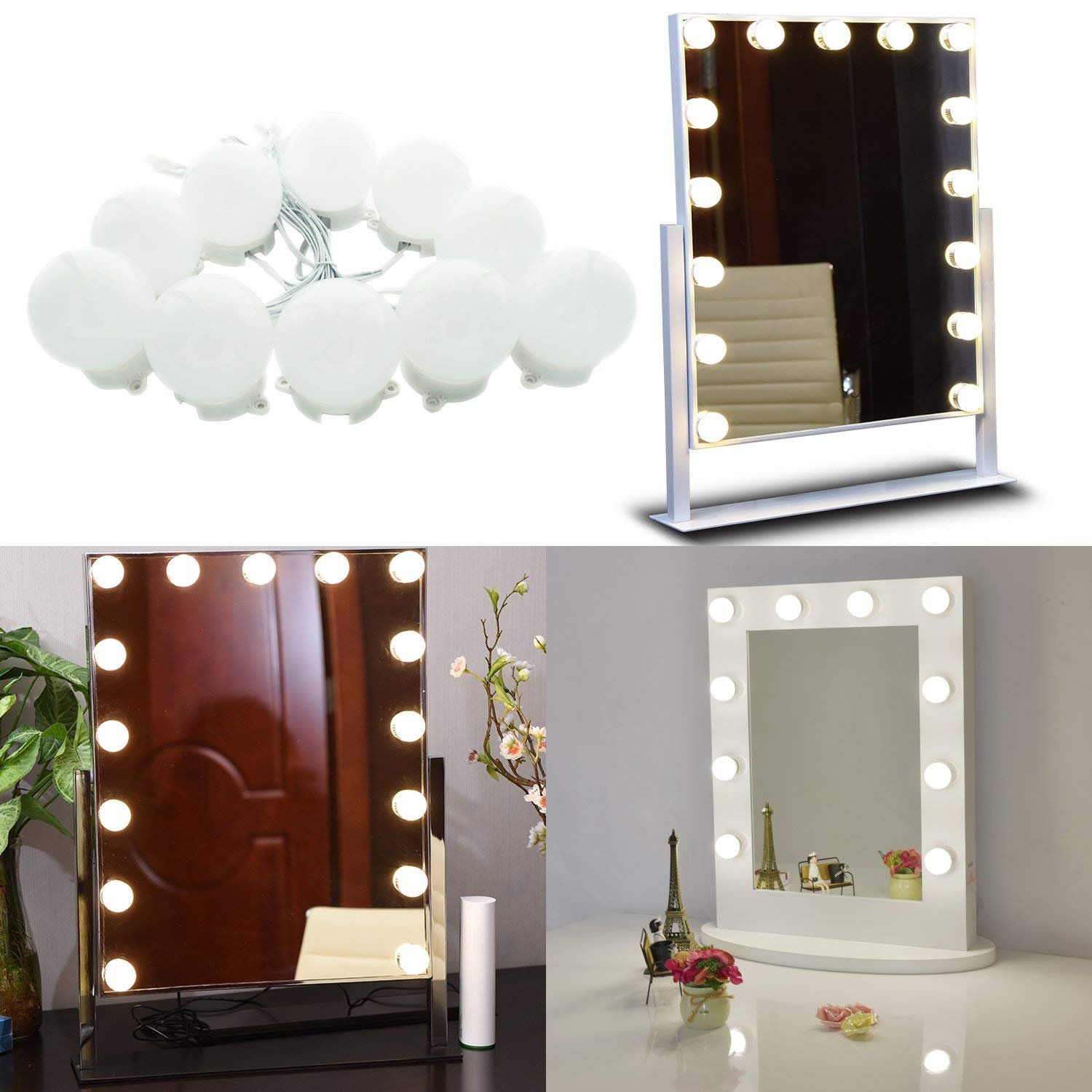 Hollywood Super Star Style Makeup Mirror Vanity LED Light Bulbs Kit for Dressing Table Dimmable & Plug in, Linkable and Flexible Strip, Mirror Not Included - Image 1