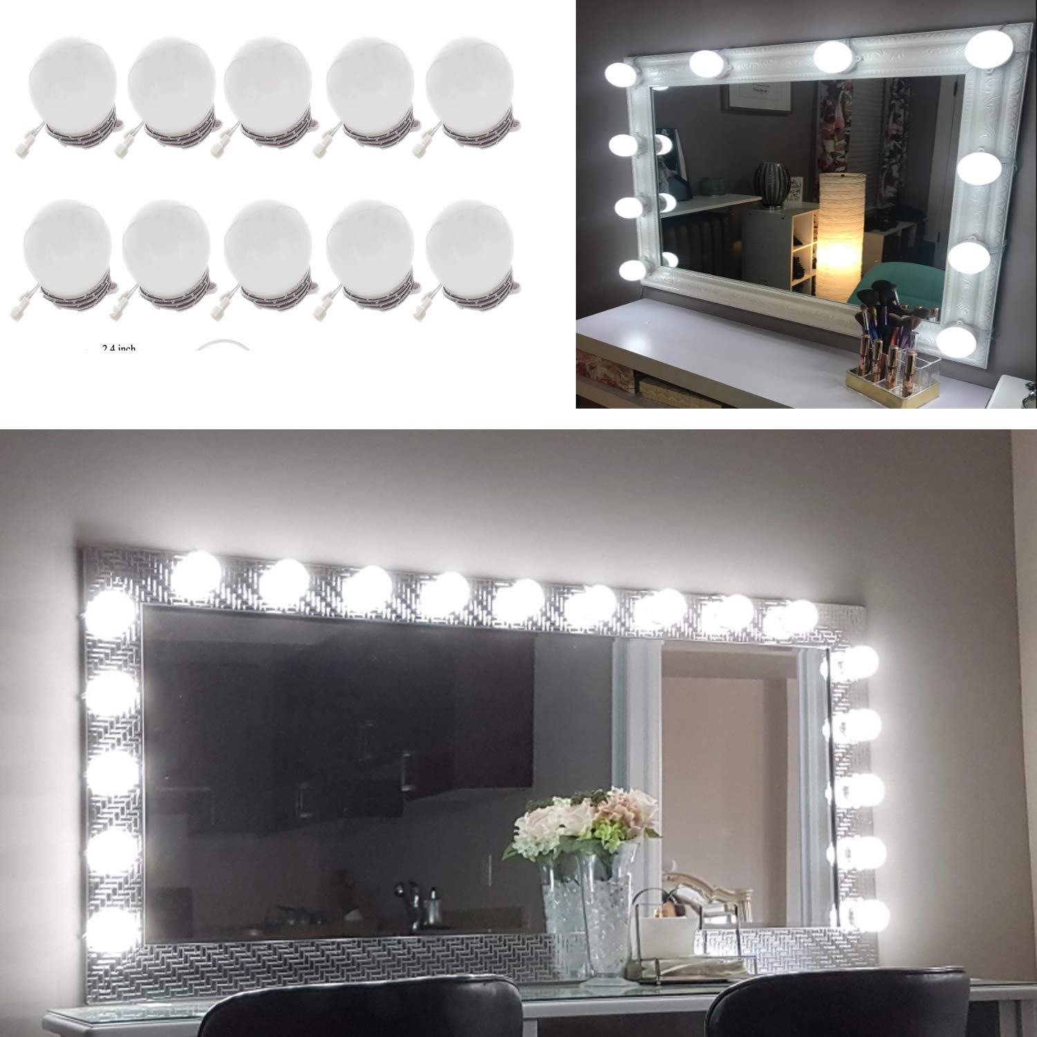 Hollywood Super Star Style Makeup Mirror Vanity LED Light Bulbs Kit for Dressing Table Dimmable & Plug in, Linkable and Flexible Strip, Mirror Not Included - Image 6