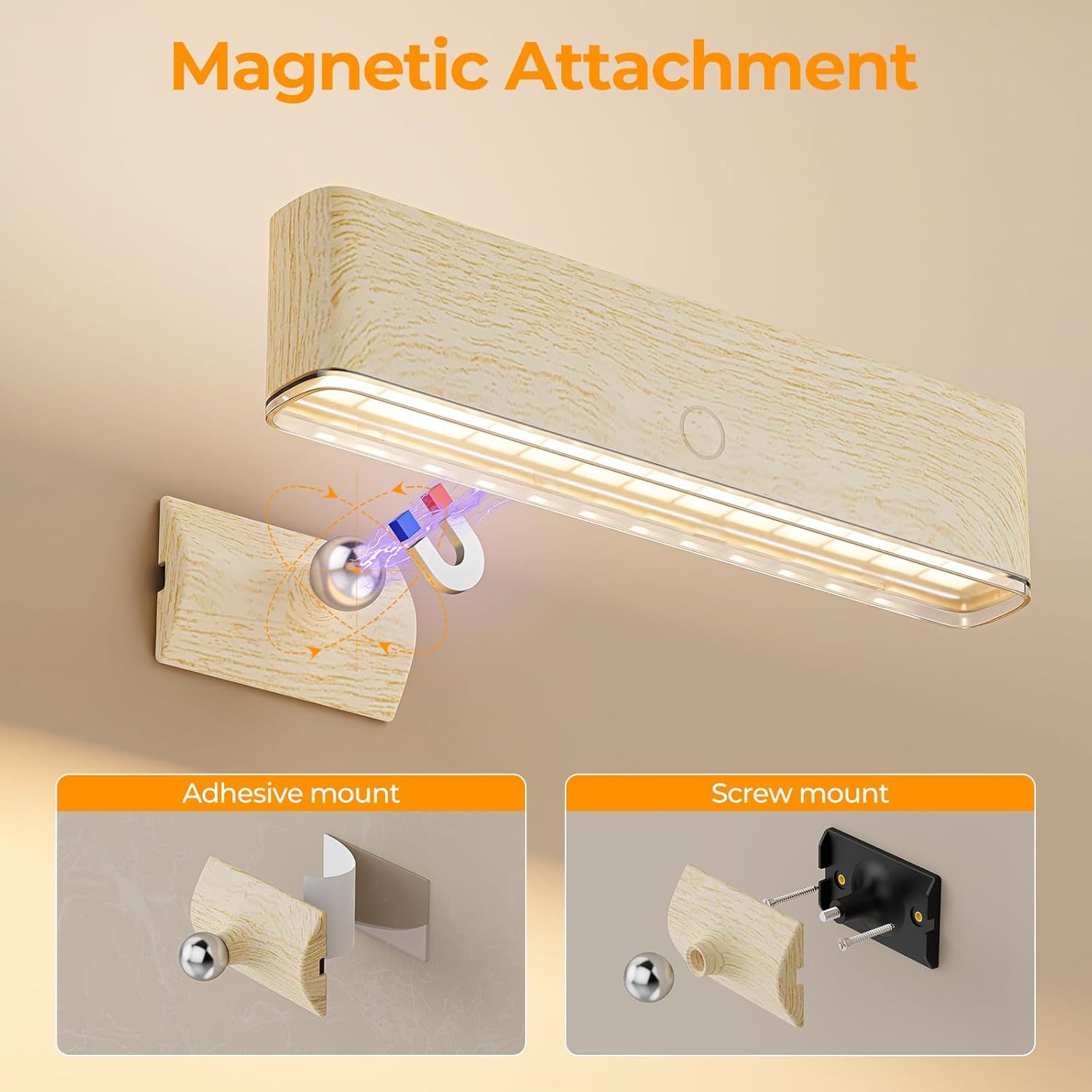 Magnetic Wireless Battery Operated Wall Sconce, Rechargeable Remote Control & Touch Control Wall Sconces Set of Two, 3-Color Temperatures LED Wall Lights, 360° Rotatable (Beech, 2-Pack) - Image 3