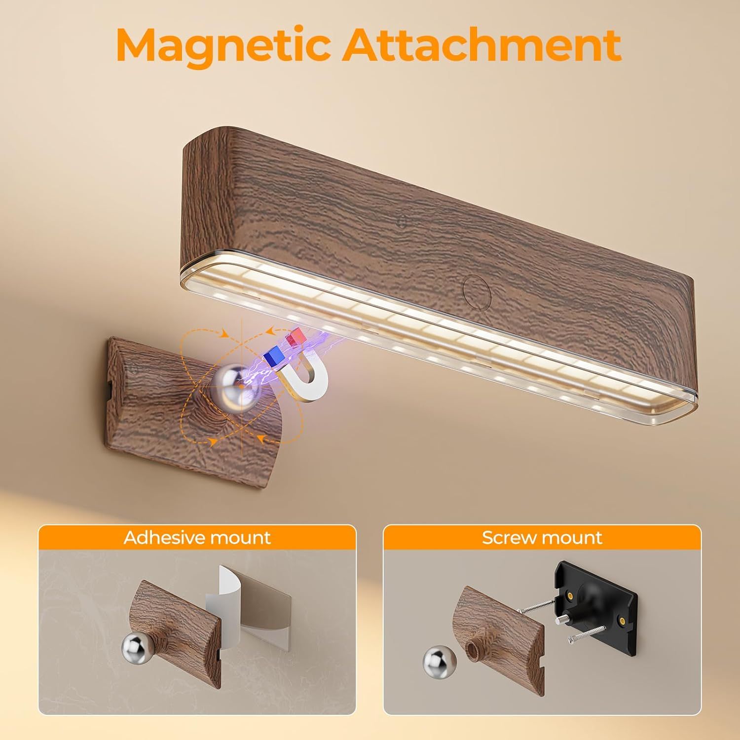 Magnetic Wireless Battery Operated Wall Sconce, Rechargeable Remote Control & Touch Control Wall Sconces Set of Two, 3-Color Temperatures LED Wall Lights, 360° Rotatable (Walnut, 2-Pack) - Image 4