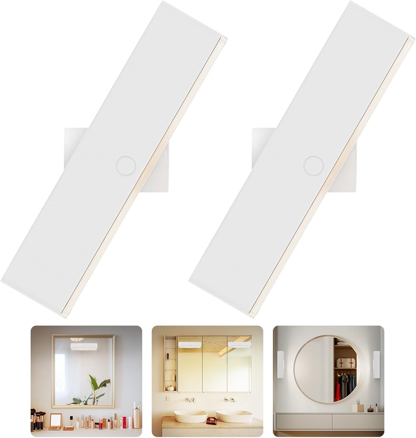 Wireless Vanity Lights for Mirror Set of 2-4000mAh Rechargeable Stick On Makeup Light with CCT Modes & Dimmable Brightness, Cordless Light for Mirror, Vanity, Bathroom, Renter Friendly - Image 1