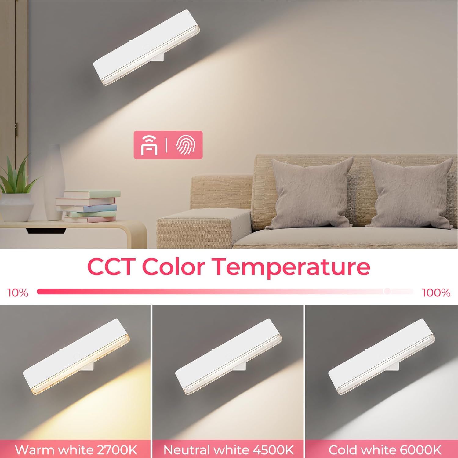 Wireless Vanity Lights for Mirror Set of 2-4000mAh Rechargeable Stick On Makeup Light with CCT Modes & Dimmable Brightness, Cordless Light for Mirror, Vanity, Bathroom, Renter Friendly - Image 4