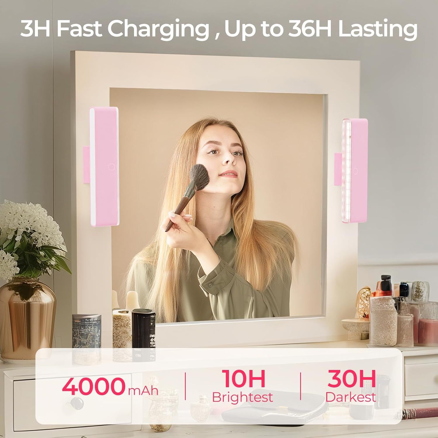 Wireless Vanity Lights for Mirror Set of 2-4000mAh Rechargeable Stick On Makeup Light with CCT Modes & Dimmable Brightness, Cordless Light for Mirror, Vanity, Bathroom, Renter Friendly - Image 3