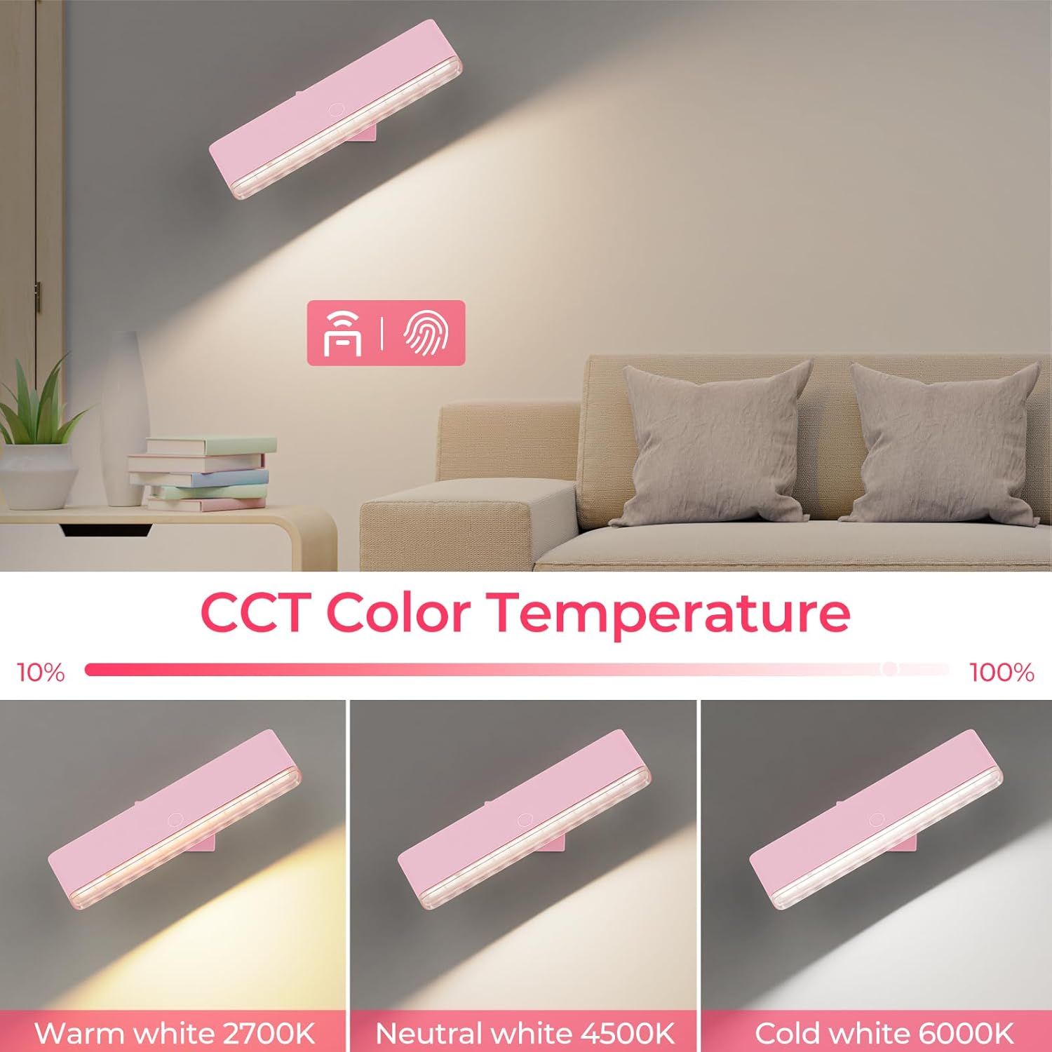 Wireless Vanity Lights for Mirror Set of 2-4000mAh Rechargeable Stick On Makeup Light with CCT Modes & Dimmable Brightness, Cordless Light for Mirror, Vanity, Bathroom, Renter Friendly - Image 4