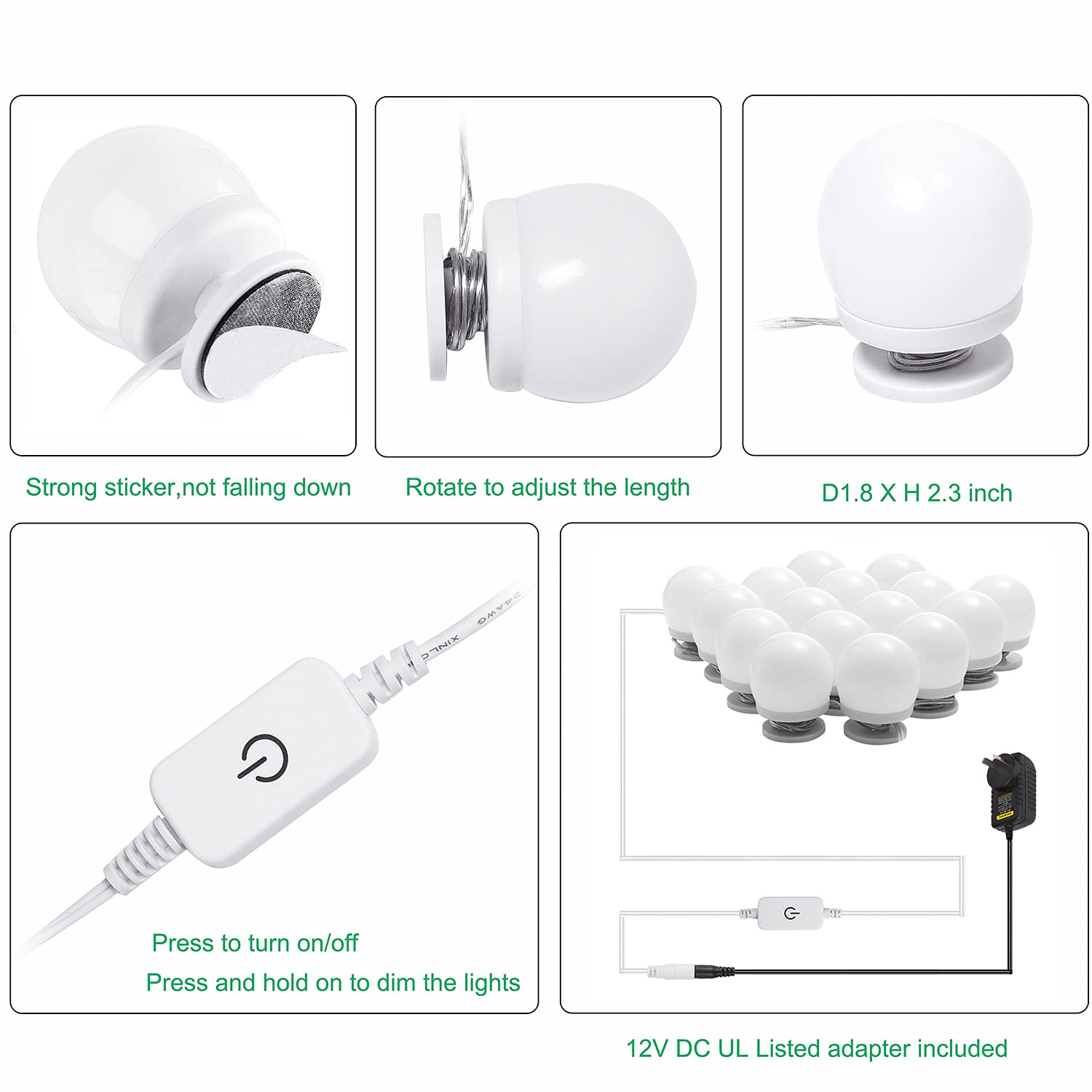 Hollywood Mirror Lights Makeup Vanity Lights, LED Vanity Mirror Lights Kit for Dressing Table, Dimmable and Adapter Plug in, Mirror Not Included (16 Bulbs Natural White) - Image 3