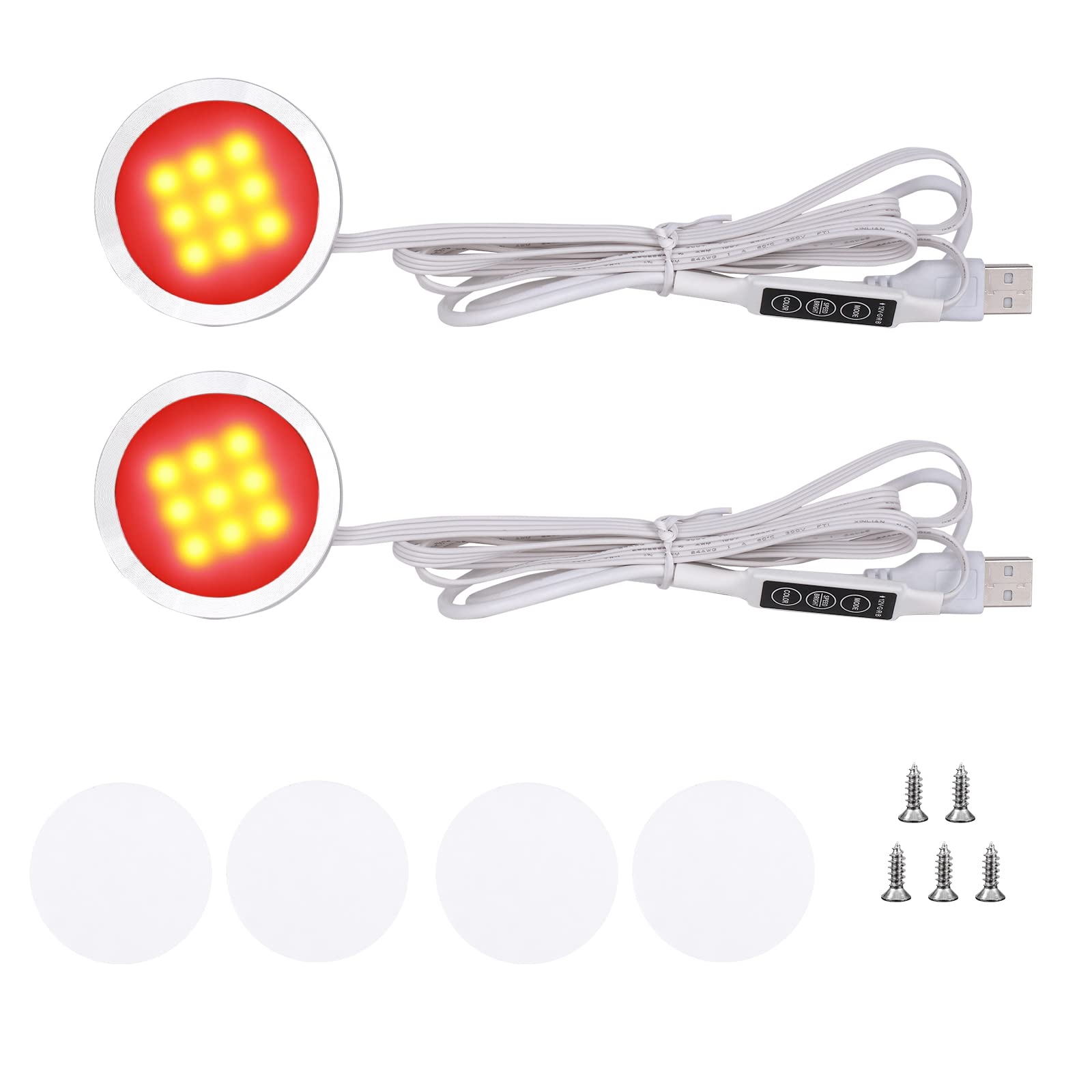 RGB Single LED Kitchen Under Cabinet Puck Light,Color Changing LED Under Cabinet Lights Kit,Aluminum Slim Multi Color Wired Display Cupboard Light for Kitchen 2 PCS - Image 1