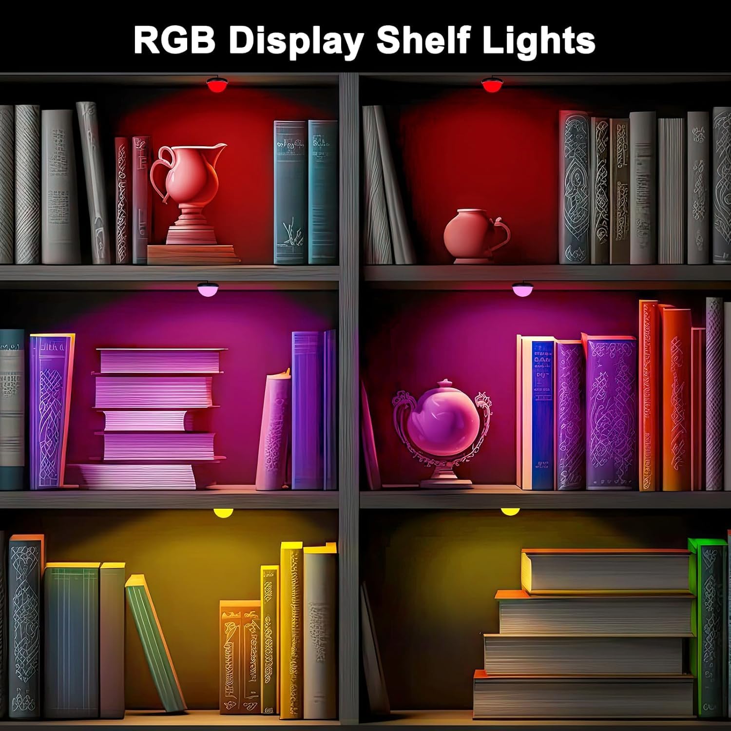 RGB Single LED Kitchen Under Cabinet Puck Light,Color Changing LED Under Cabinet Lights Kit,Aluminum Slim Multi Color Wired Display Cupboard Light for Kitchen 2 PCS - Image 2