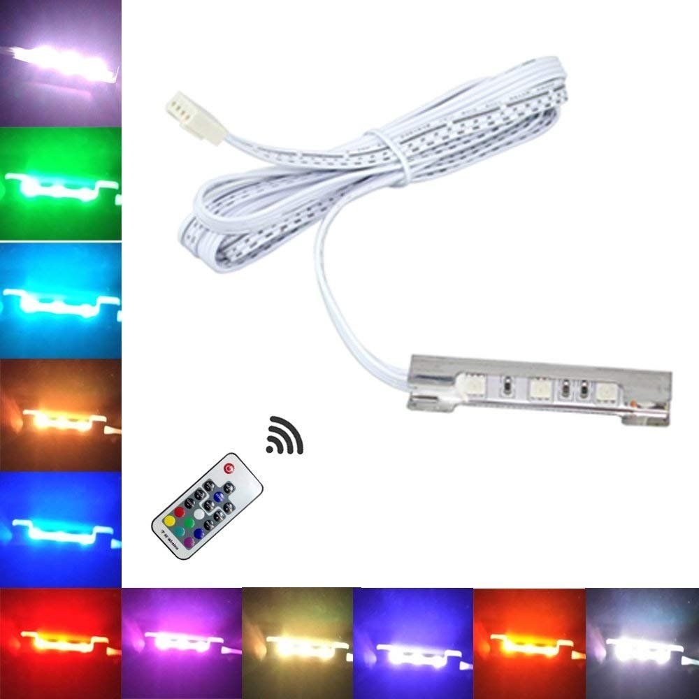 LED Under Cabinet Night Lights Kit for Glass Edge Shelf Back Side Lighting Using Flexible Cable and Clip with RF Remote(6 Lights RGB) - Image 2