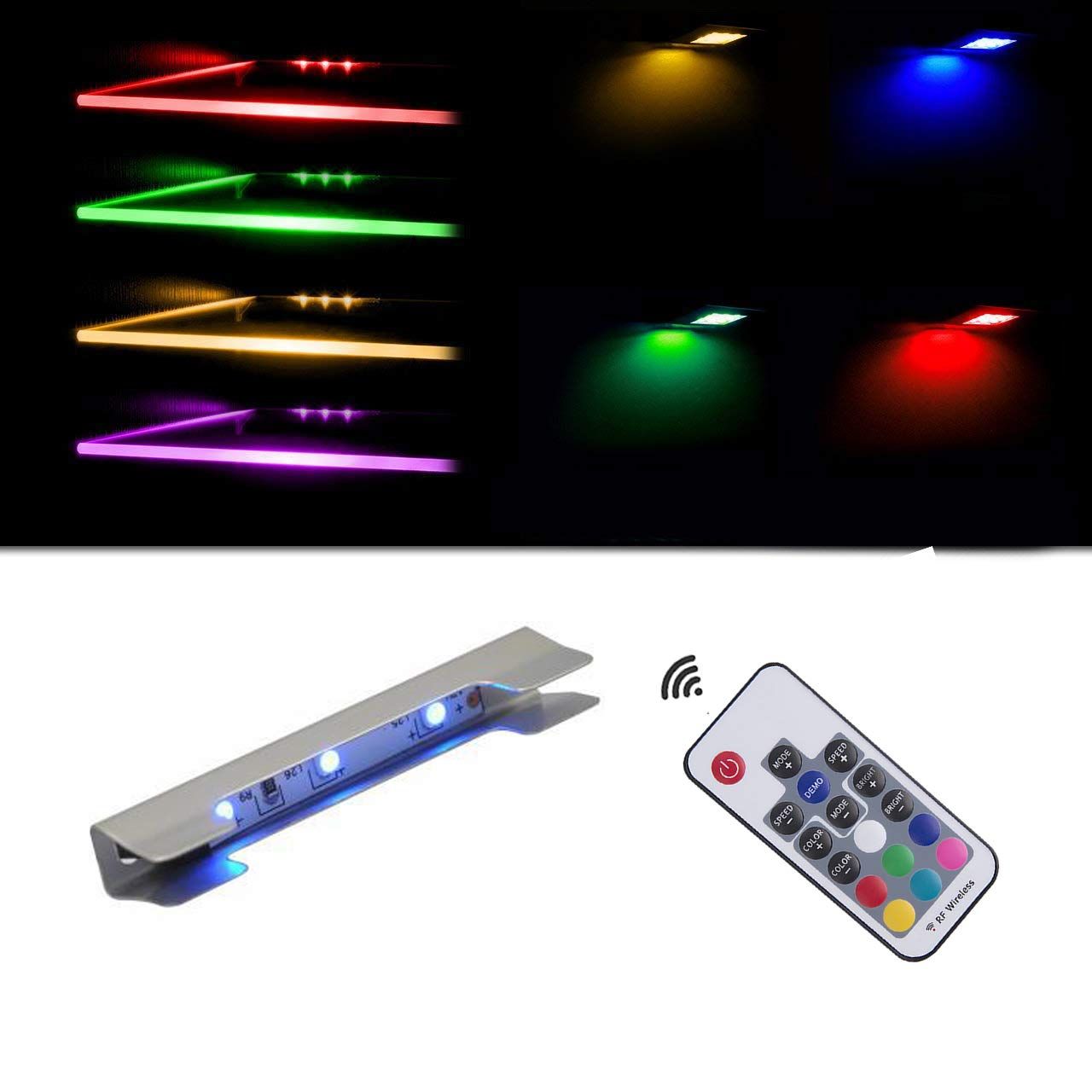 LED Under Cabinet Night Lights Kit for Glass Edge Shelf Back Side Lighting Using Flexible Cable and Clip with RF Remote(6 Lights RGB) - Image 3