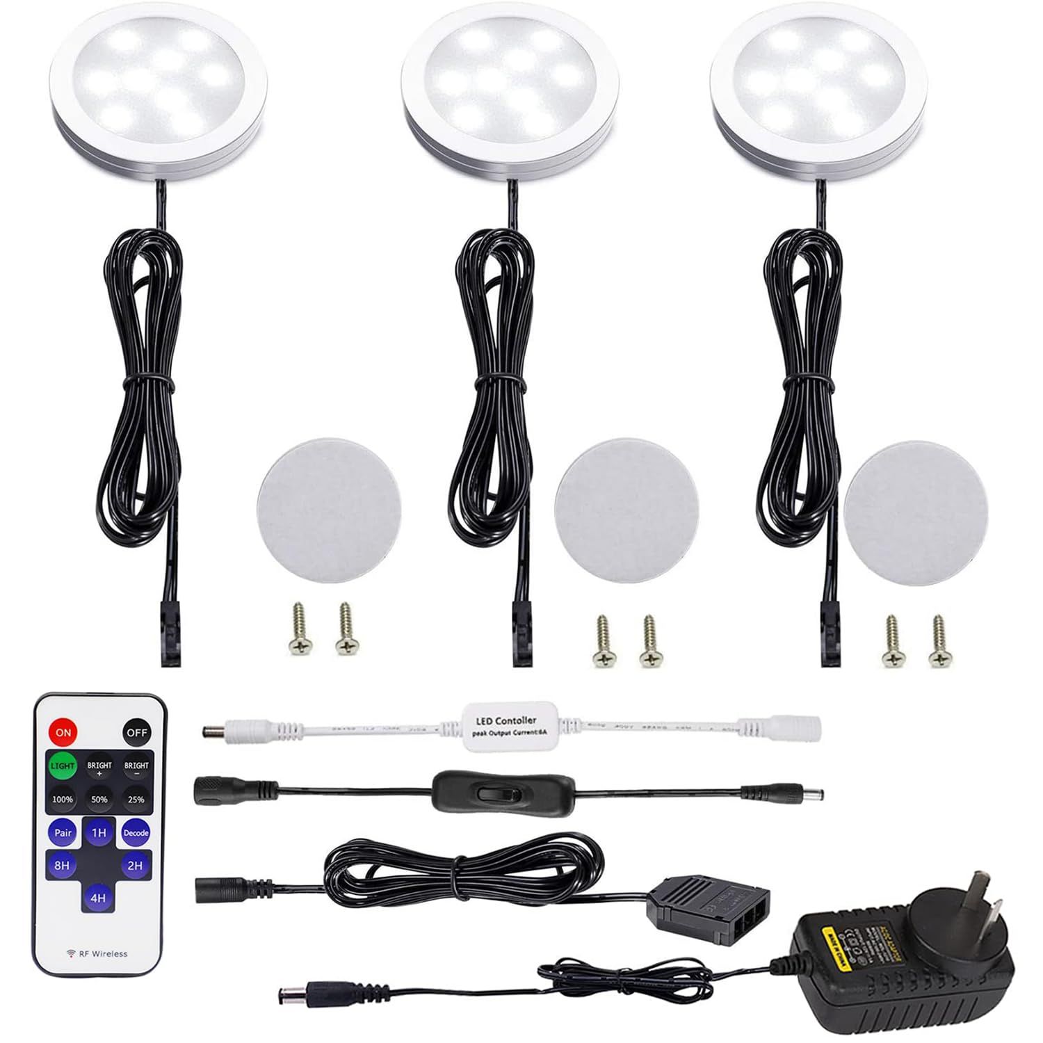3 Pack Round Display 240V LED Puck Lights,6W Under Cupboard Counter Shelf Lights(Daylight White 6000K) - Image 1