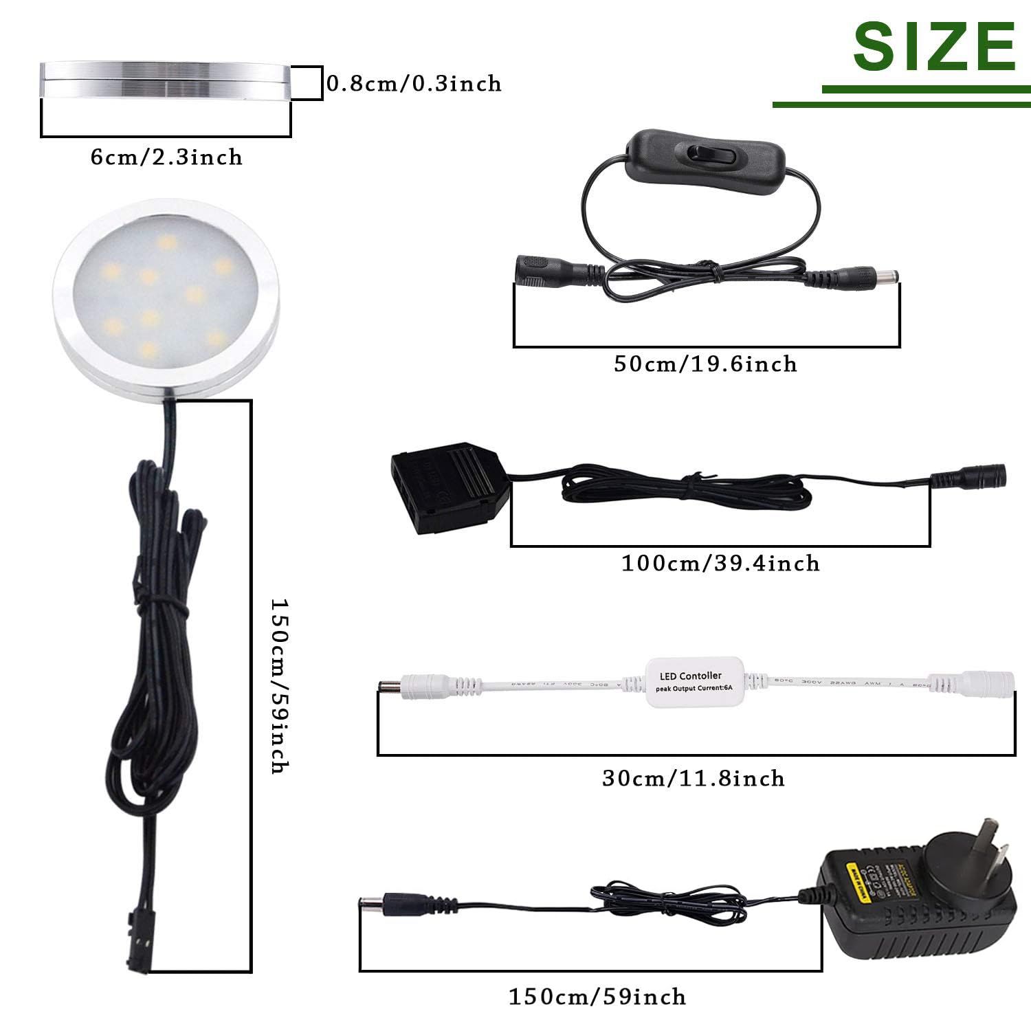 3 Pack Round Display 240V LED Puck Lights,6W Under Cupboard Counter Shelf Lights(Daylight White 6000K) - Image 7