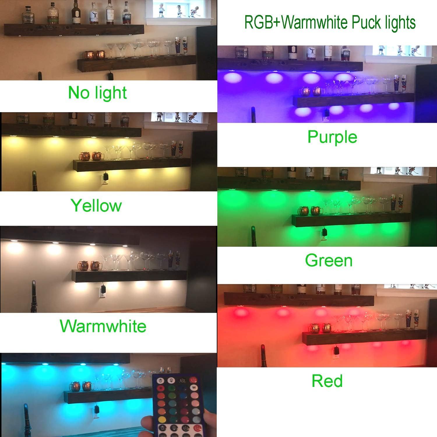 RGBWW RGB + Warm White Color Changing Christmas Xmas Under Cabinet LED Lights Kit IR Remote Puck Lights for Kitchen Counter Shelf Furniture Ambiance Lighting (RGBWW, 4 Lights, 12W) - Image 5