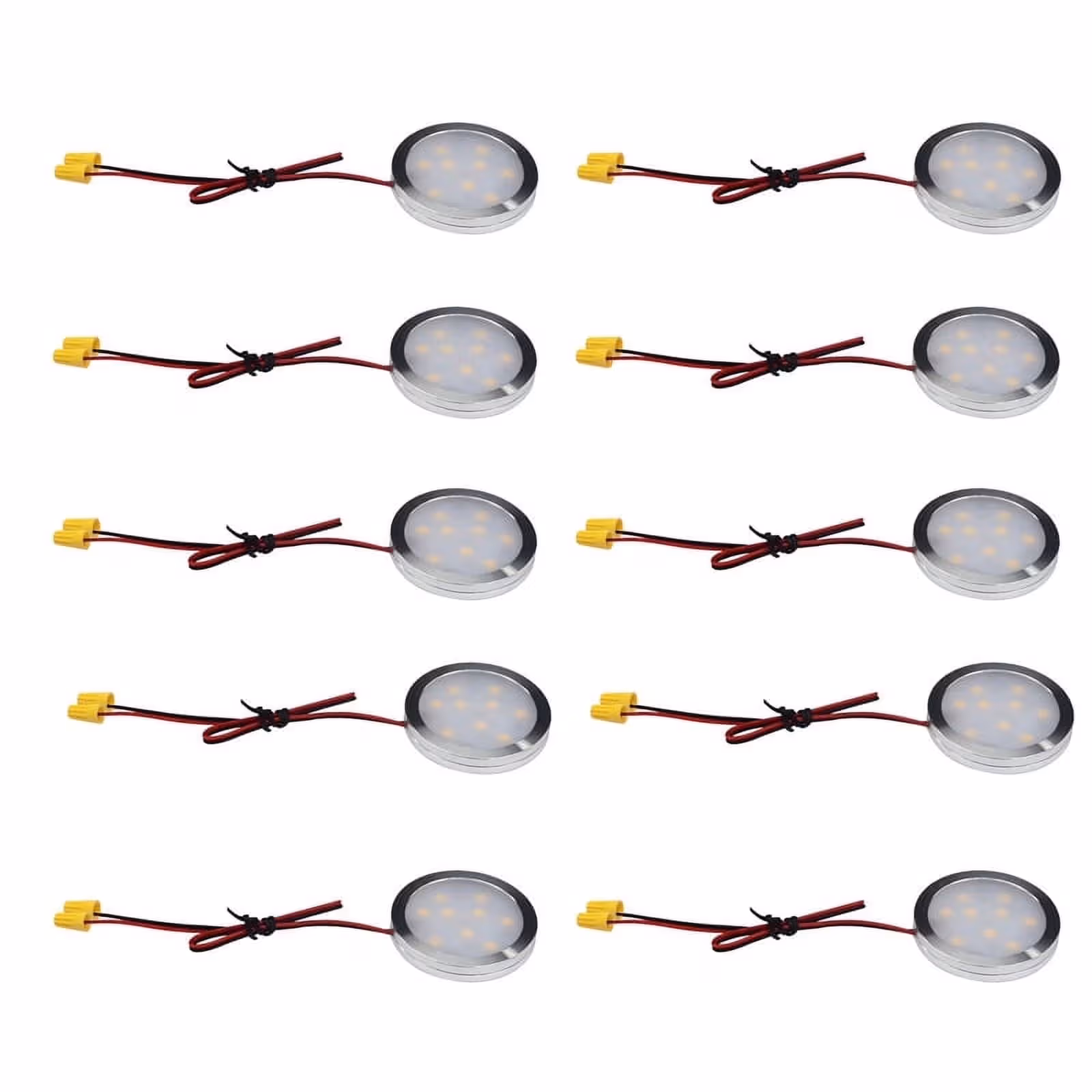 Under Cabinet LED Puck Lights, Slim Aluminum Round Flat LED Lights 2W 12V DC Hardwired 30cm Wire, Warm White 2700K, Ideal for Kitchen Counter, Closet, RV Camper & Marine Boat Interior Lighting (10 Pack) - Image 1