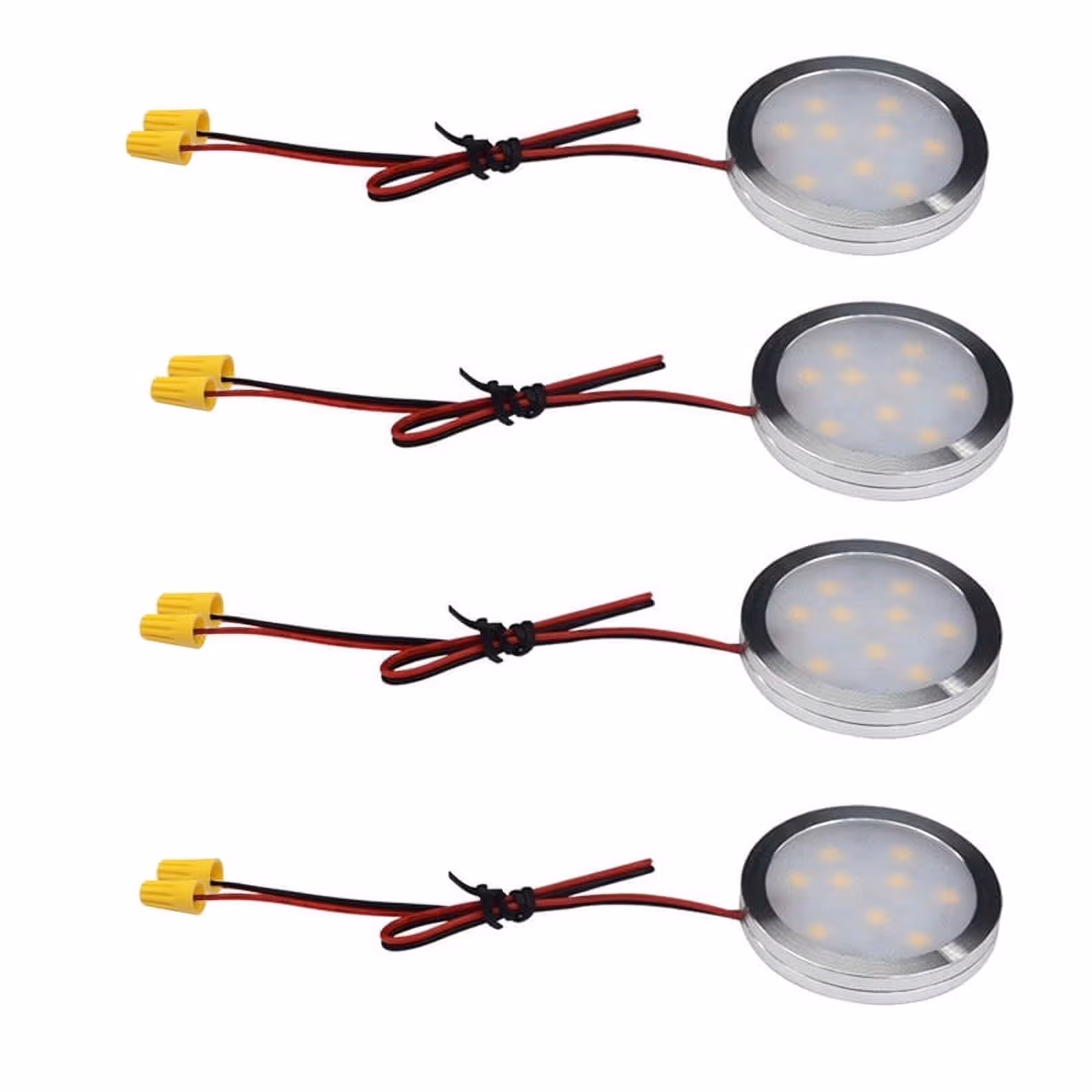 Under Cabinet LED Puck Lights, 2W Hardwired Round LED Spot Lights, 30cm Lead Wire, 12V DC Low Voltage, Perfect for Kitchen Counter, Cabinet, RV Interior, Boat & Marine Lighting (4 Pack 6000K Daywhite) - Image 1