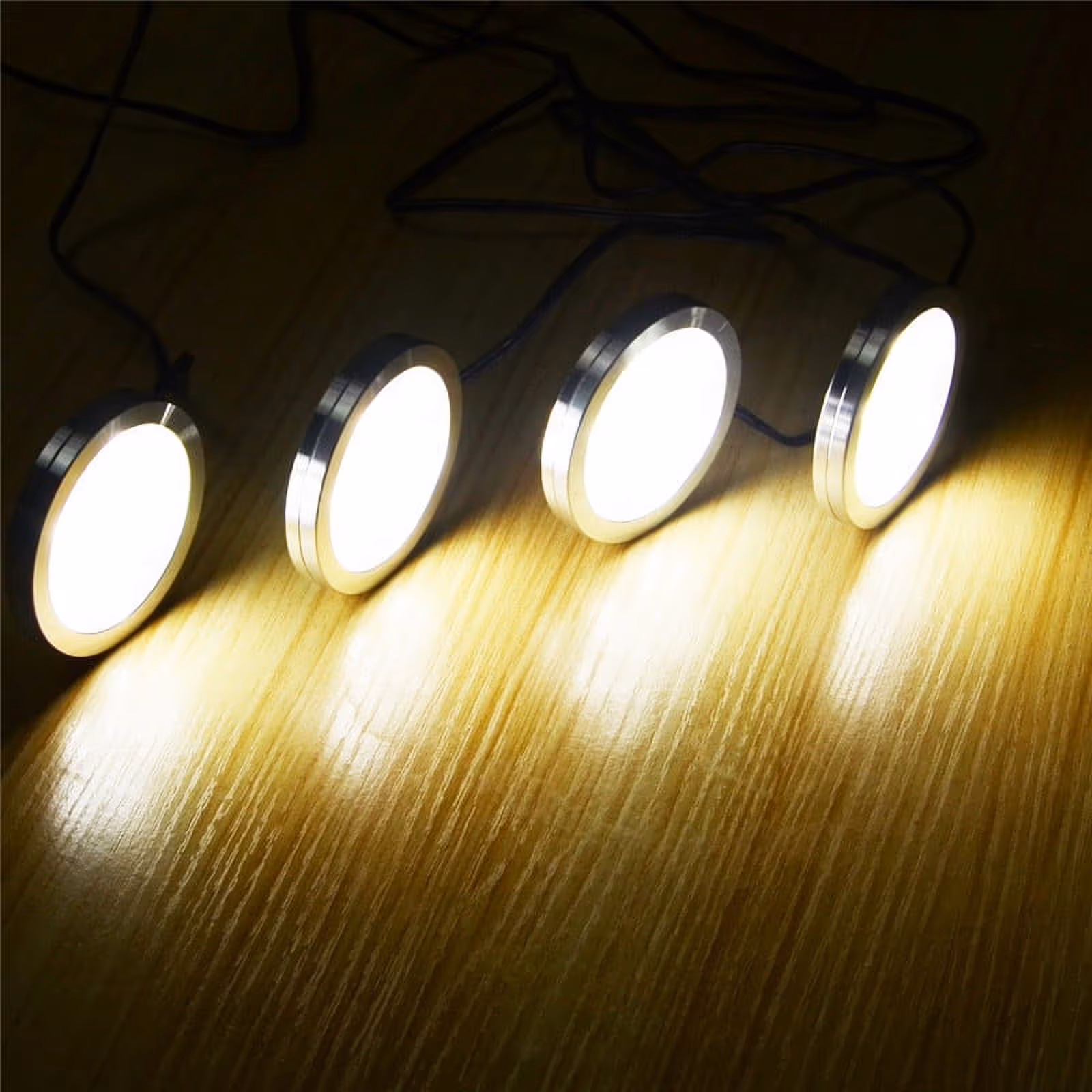 Under Cabinet LED Puck Lights, 2W Hardwired Round LED Spot Lights, 30cm Lead Wire, 12V DC Low Voltage, Perfect for Kitchen Counter, Cabinet, RV Interior, Boat & Marine Lighting (4 Pack 6000K Daywhite) - Image 3