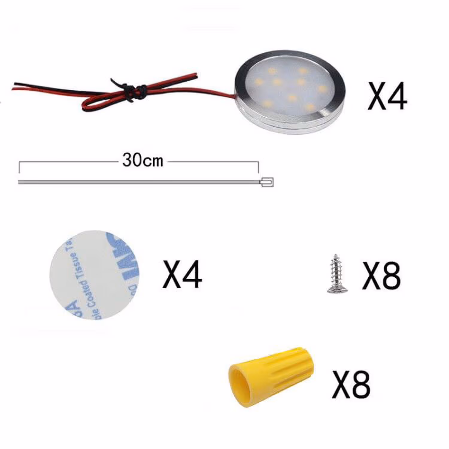 Under Cabinet LED Puck Lights, 2W Hardwired Round LED Spot Lights, 30cm Lead Wire, 12V DC Low Voltage, Perfect for Kitchen Counter, Cabinet, RV Interior, Boat & Marine Lighting (4 Pack 6000K Daywhite) - Image 4