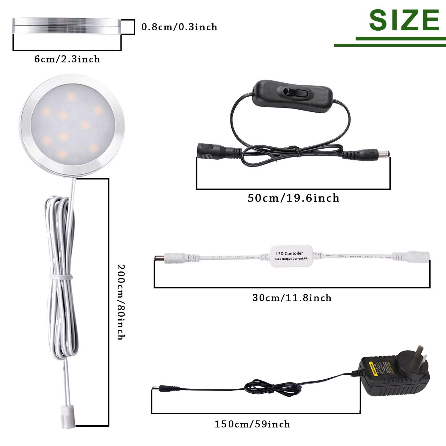 Dimmable LED Under Cabinet Lighting, Counter Showcase Kitchen Lighting Fixtures with 12V Plug in adapter and Dimmable Wireless Remote Control, 4 Ultra Slim Puck Lights Kit (Warm White) - Image 3