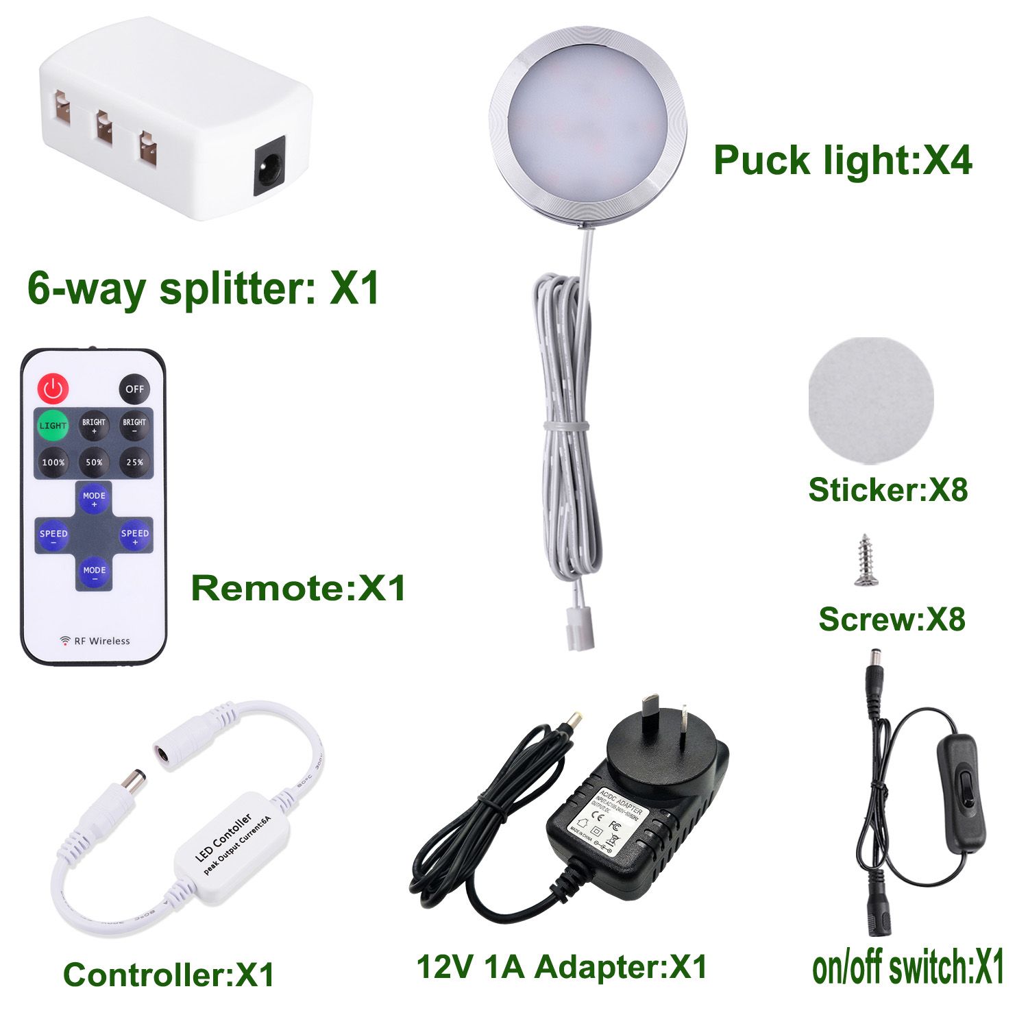 Dimmable LED Under Cabinet Lighting, Counter Showcase Kitchen Lighting Fixtures with 12V Plug in adapter and Dimmable Wireless Remote Control, 4 Ultra Slim Puck Lights Kit (Warm White) - Image 4
