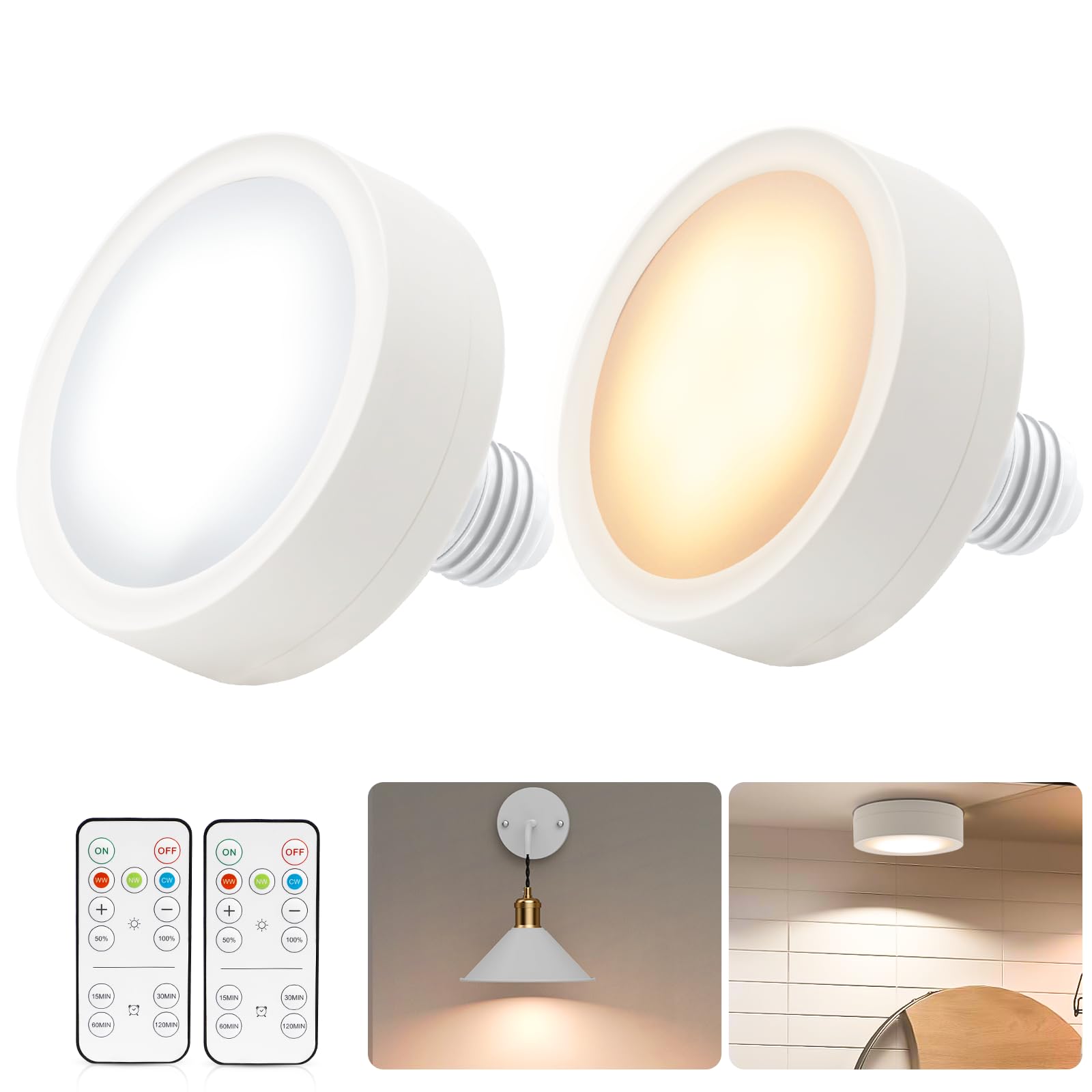 LED Battery Operated Lamps for Indoor Wall Light, E27, Remote Control and Touch Control CCT with E27 and Iron Piece for Living Room, Bedroom, Staircase, Hallway, Wireless Wall Light, Pack of 2 - Image 1