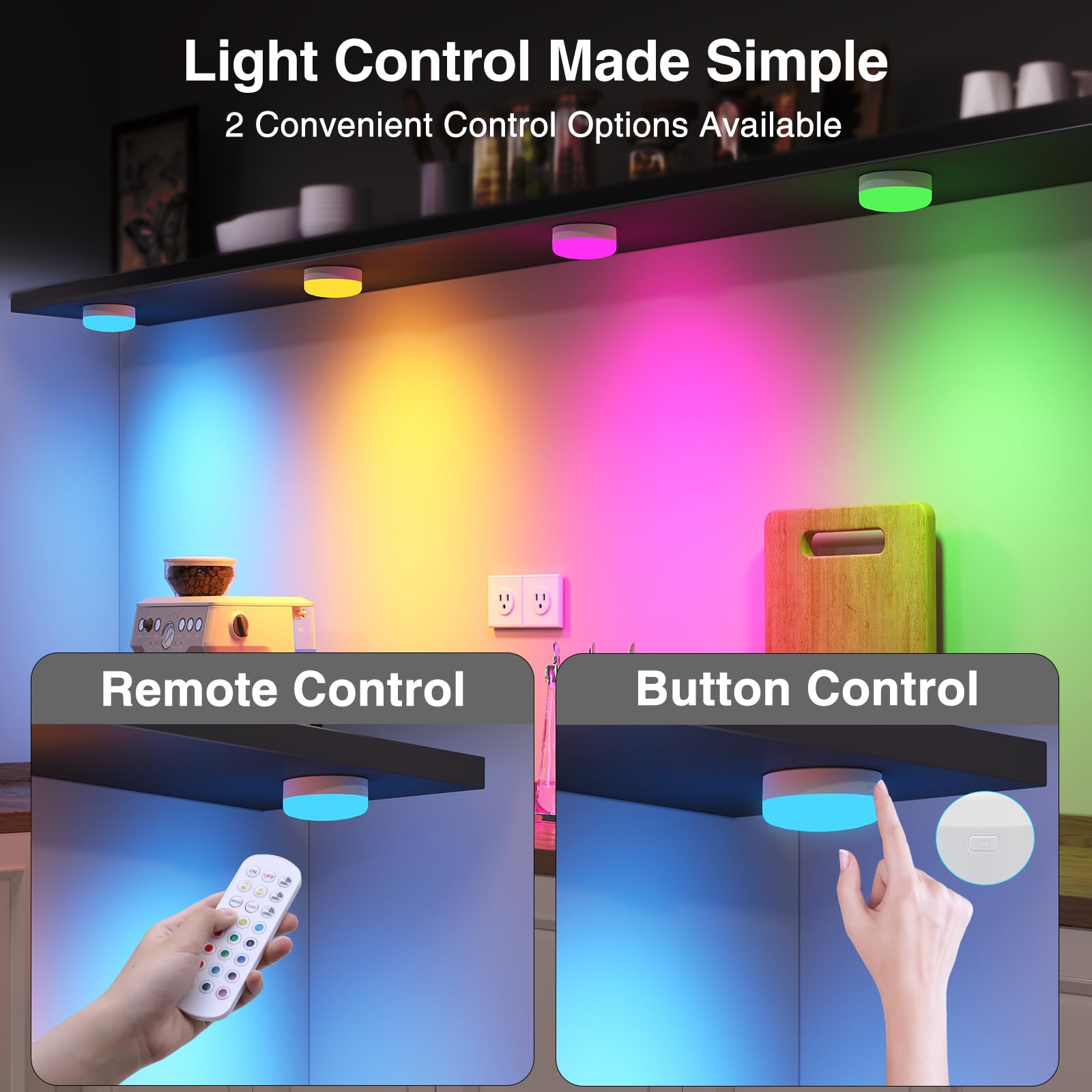 Puck Lights with Remote Control, 4-Pack Wireless Stick On Lights for Under Cabinet, Closet, Bedroom, Staircase & Bookshelf, 3000mAh Battery Operated Color Changing Lighting (RGB&CCT) - Image 5