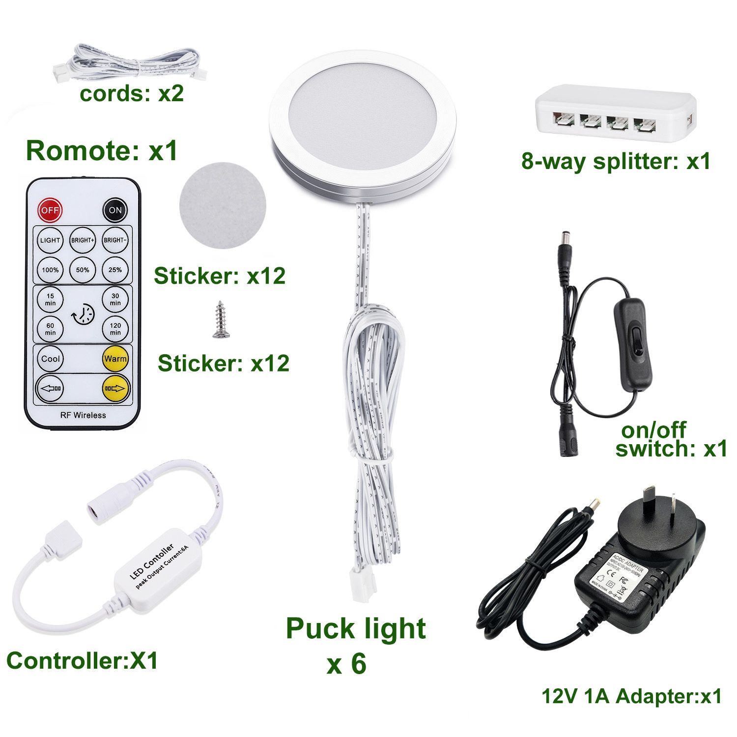 LED Under Cabinet Puck Lights, Color Temperature Changeable Under Counter Lighting，Warm+White Dual Color with Dimmable Controller for Kitchen Shelf Ambiance Accent Lighting (6 Lights) - Image 3