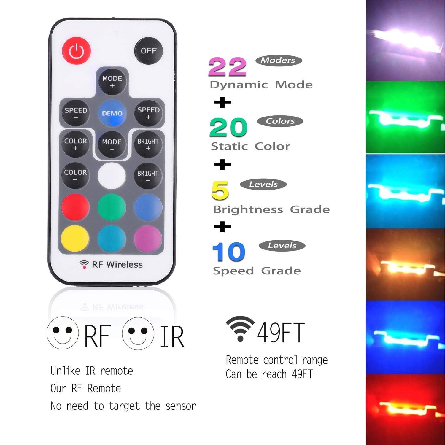 LED Under Cabinet Night Lights Kit for Glass Edge Shelf Back Side Lighting Using Flexible Cable and Clip with RF Remote(4 lights, RGB) - Image 5