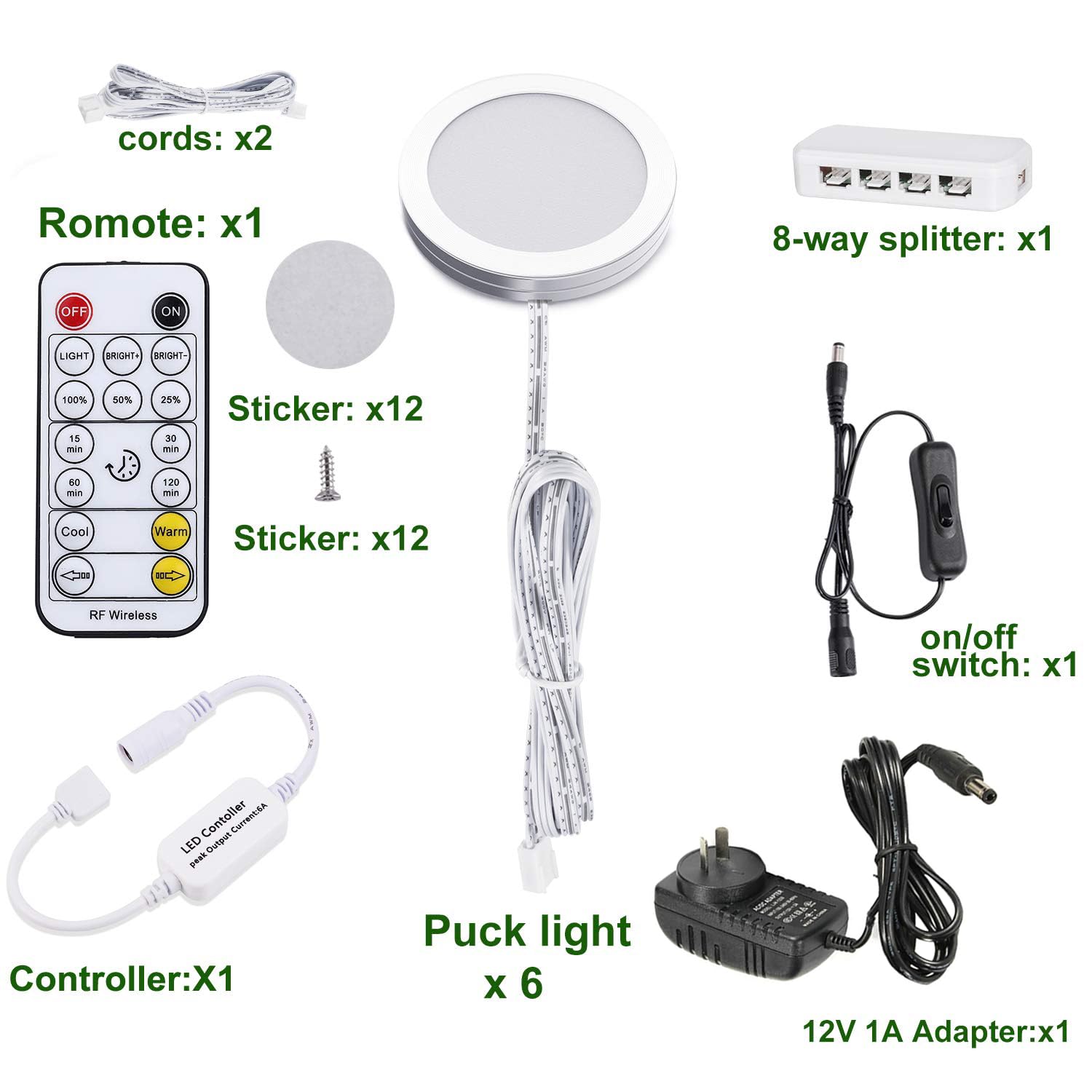 LED Under Cabinet Puck Lights CCT Light Color Temperature Adjustable Warm+White Double Color with Dimmable RF Remote Controller for Kitchen Shelf Ambiance Display Lighting (8 Lights, 24W) - Image 2