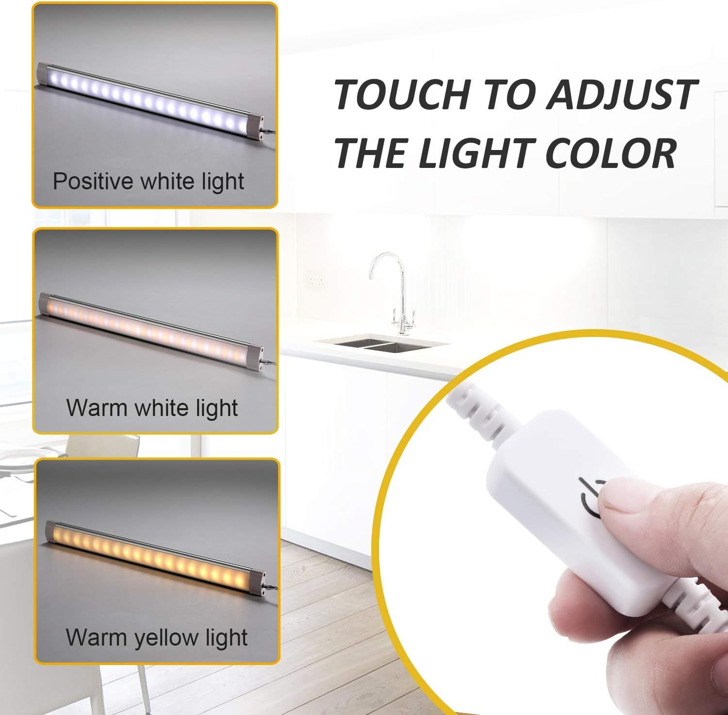 Dimmable LED Under Cabinet Lighting,5V USB Powered Closet Light Bar with Touch Sensor,Plug Under Counter Strip Lights with 3 Color Temperature for Kitchen Cupboard Shelf Bookcase (11.2inch 2PACK) - Image 4