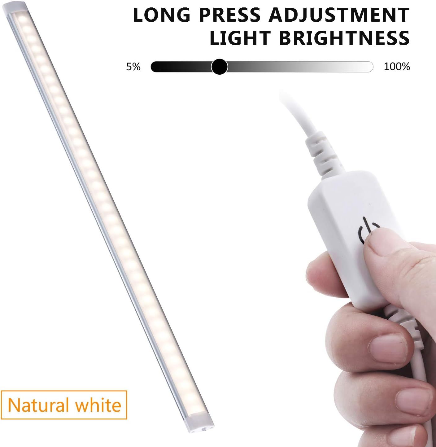 Dimmable Under Cabinet LED Lighting, Smart Touch Memory Function, 5V USB Powered LED Closet Light Bar CCT Color changing (50CM 2 Pack) - Image 2