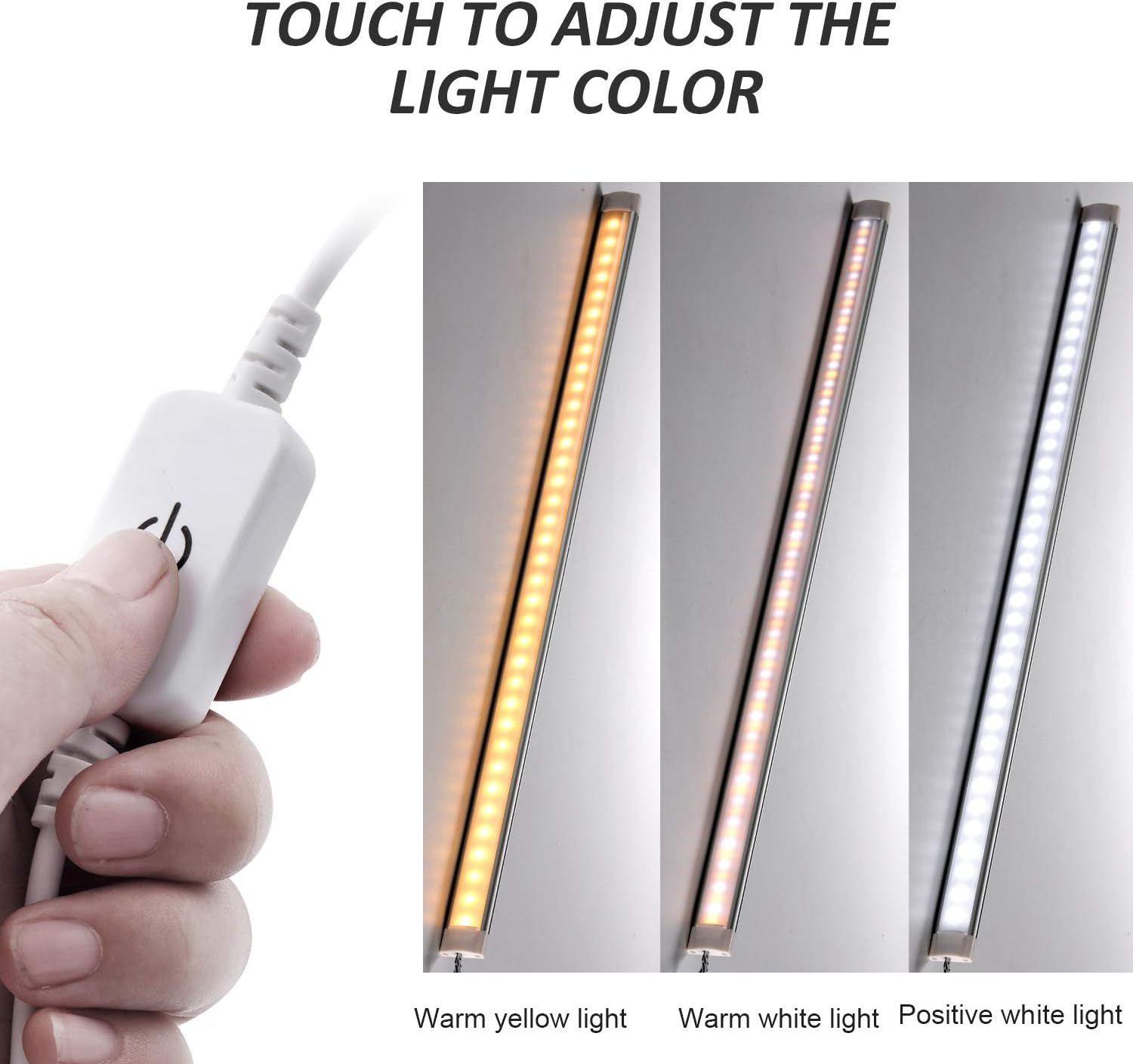 Dimmable Under Cabinet LED Lighting, Smart Touch Memory Function, 5V USB Powered LED Closet Light Bar CCT Color changing (50CM 2 Pack) - Image 3