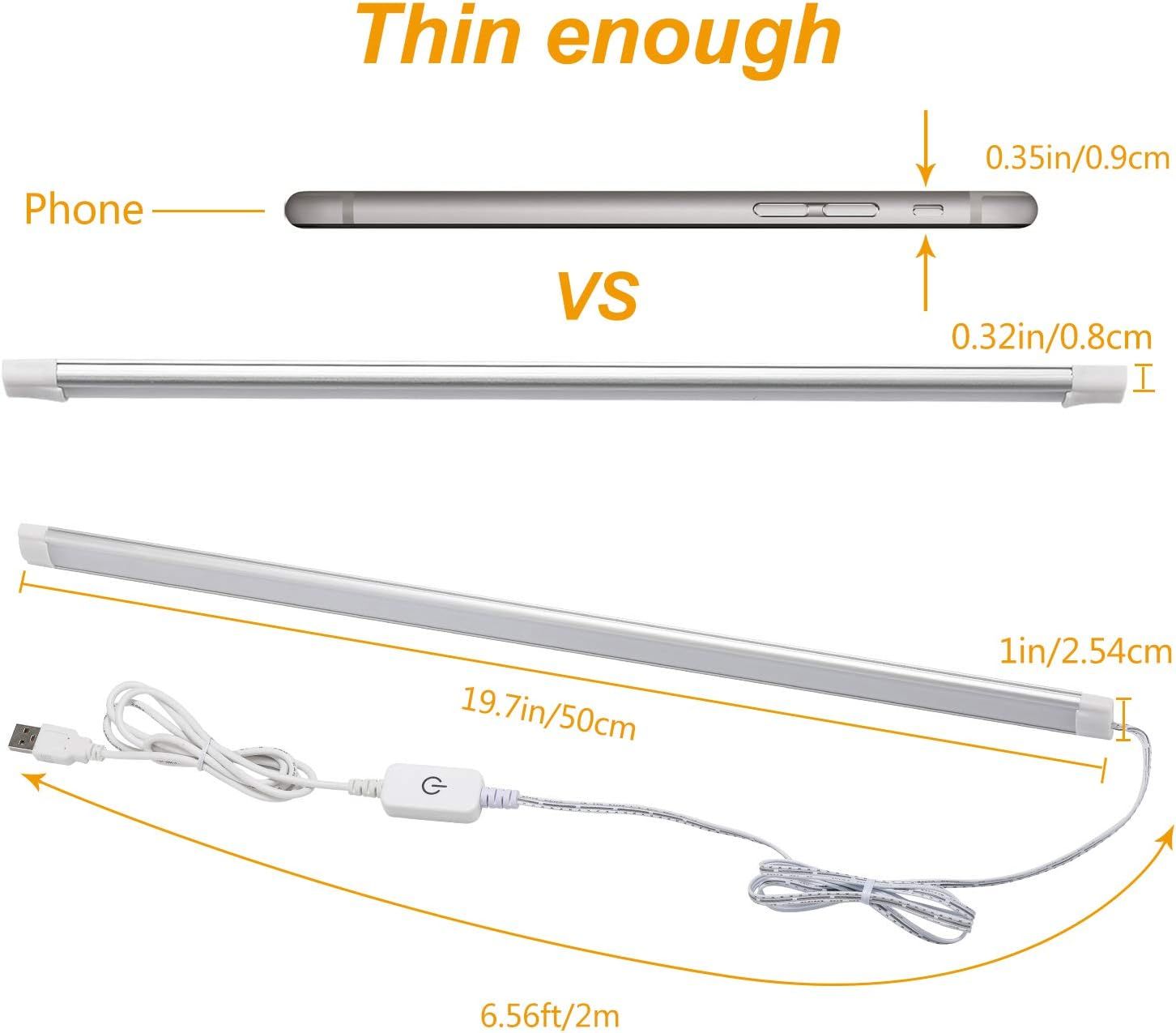Dimmable Under Cabinet LED Lighting, Smart Touch Memory Function, 5V USB Powered LED Closet Light Bar CCT Color changing (50CM 2 Pack) - Image 4