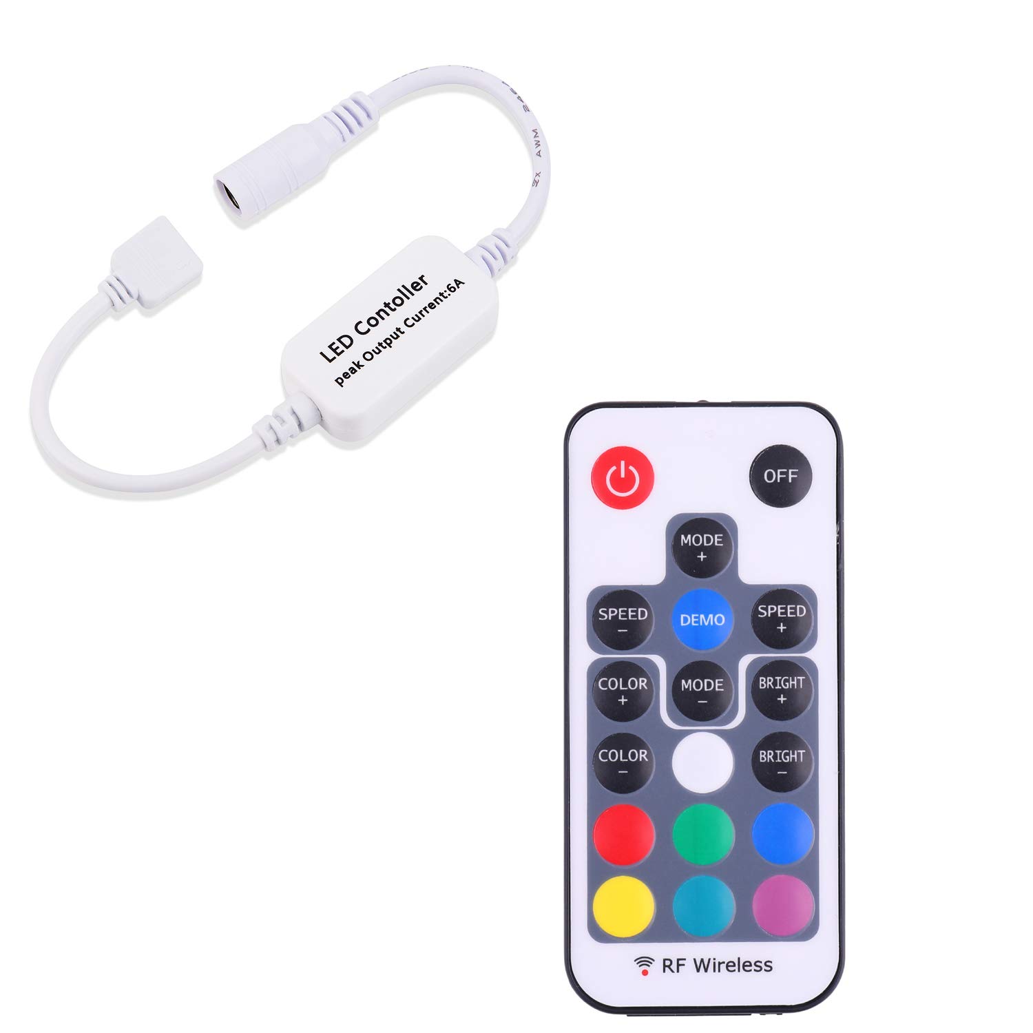 Mini Remote Controller for RGB Color LED Strip Lights, RF Dimmer for 12V DC LED Ribbon, LED Neon Sign, Wireless Remote Control for Dimmable 3528 5050 Under Cabinet Puck Lights(RGB) - Image 1