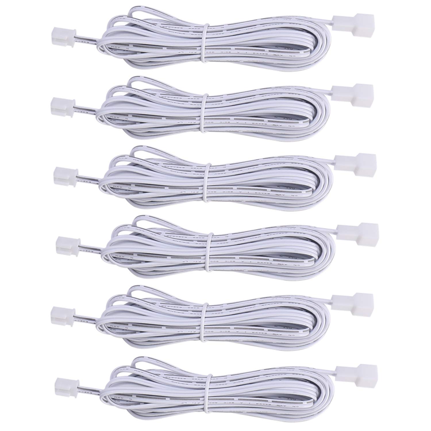 Extension Cables 9.84FT LED Under Cabinet Puck Lighting, 2-Pin Male and Female Cable Connector Extension Cords for Led Puck Lights with White Cords (6 Pack) 2-PIN ONLY - Image 1
