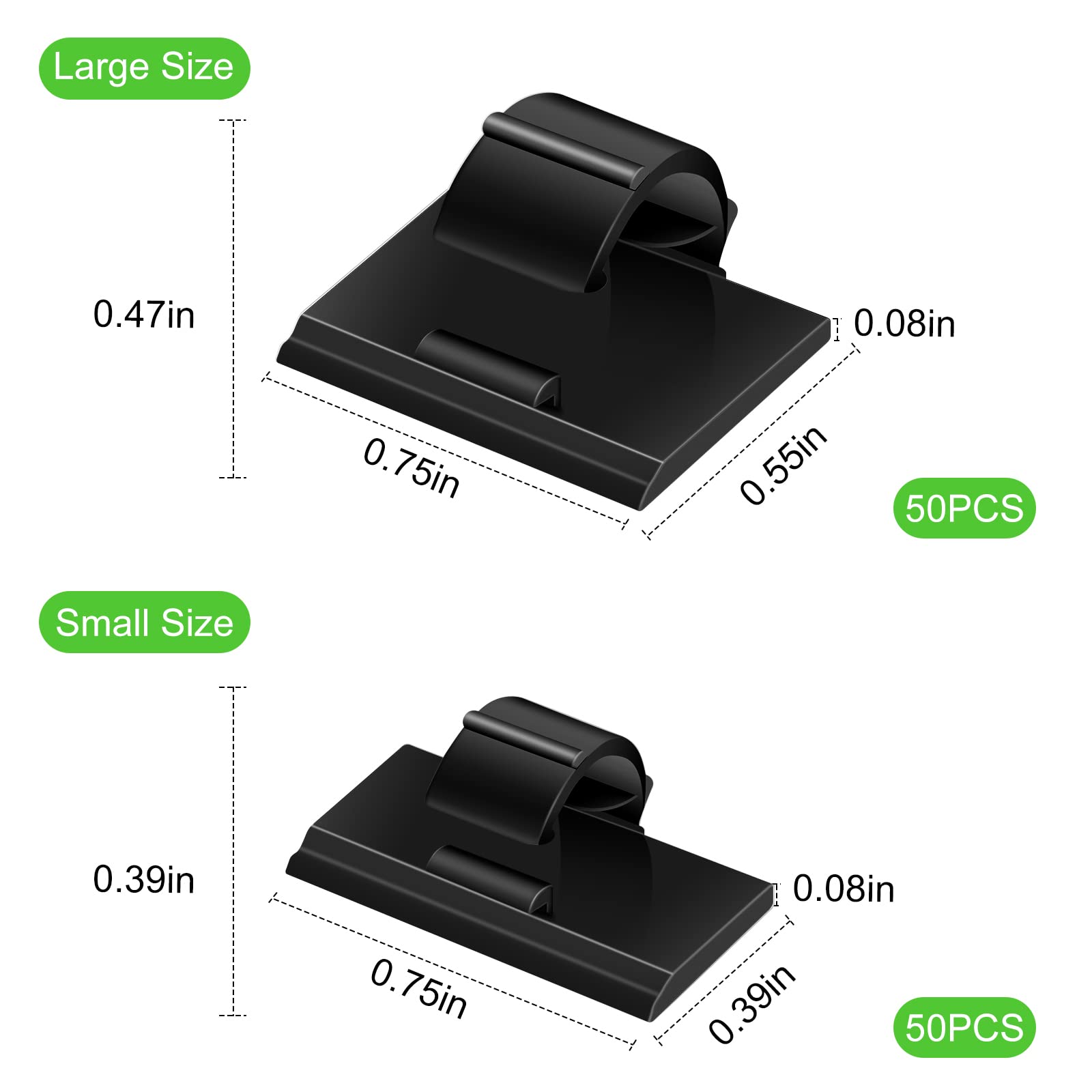 100PCS Cable Clips Black, AIBOO Upgraded Wire Clips Adhesive with 50PCS Small Size & 50PCS Large Size Cable Straps, Mini Cable Wire Management for Handling Under Cabinet Lighting with Cords - Image 2