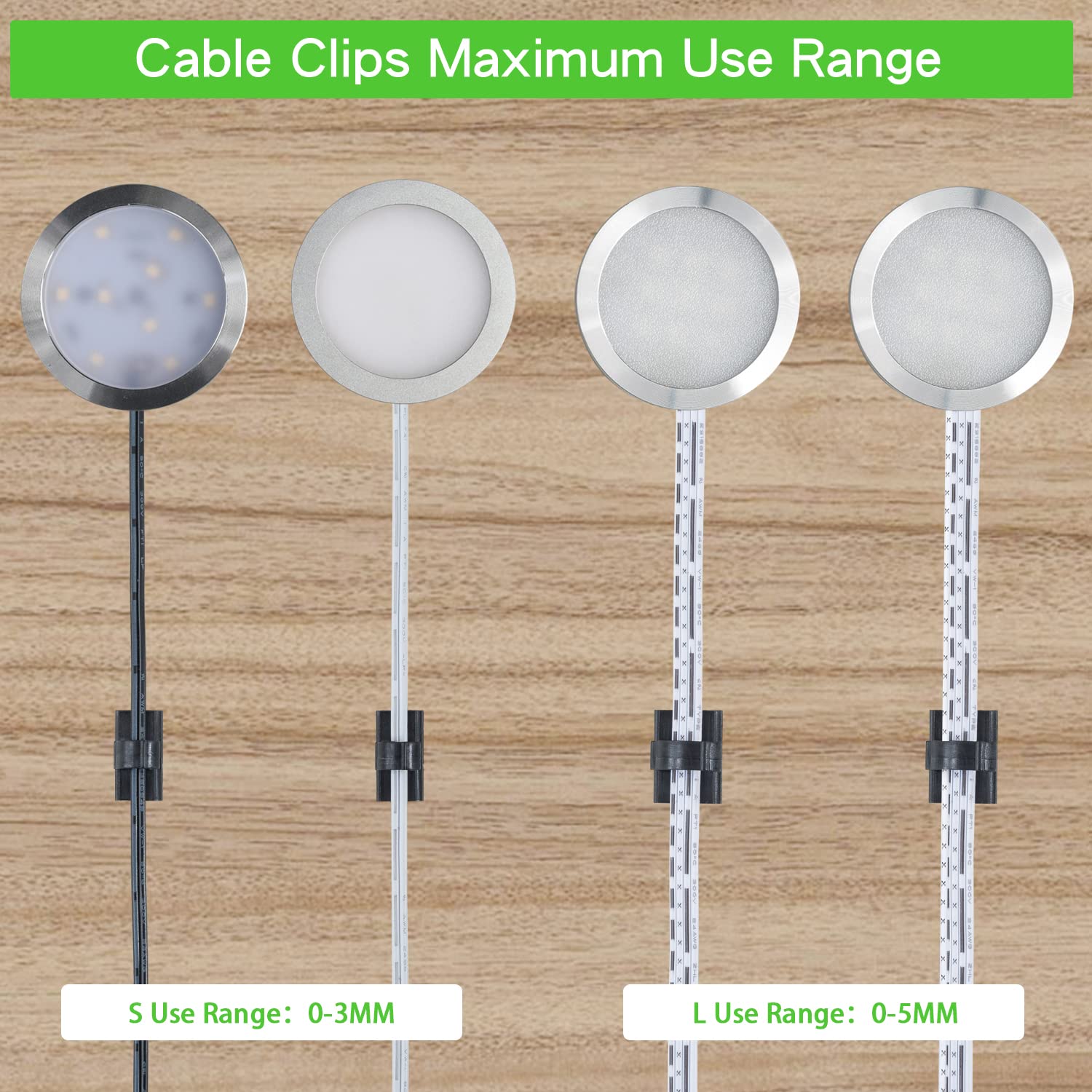 100PCS Cable Clips Black, AIBOO Upgraded Wire Clips Adhesive with 50PCS Small Size & 50PCS Large Size Cable Straps, Mini Cable Wire Management for Handling Under Cabinet Lighting with Cords - Image 4