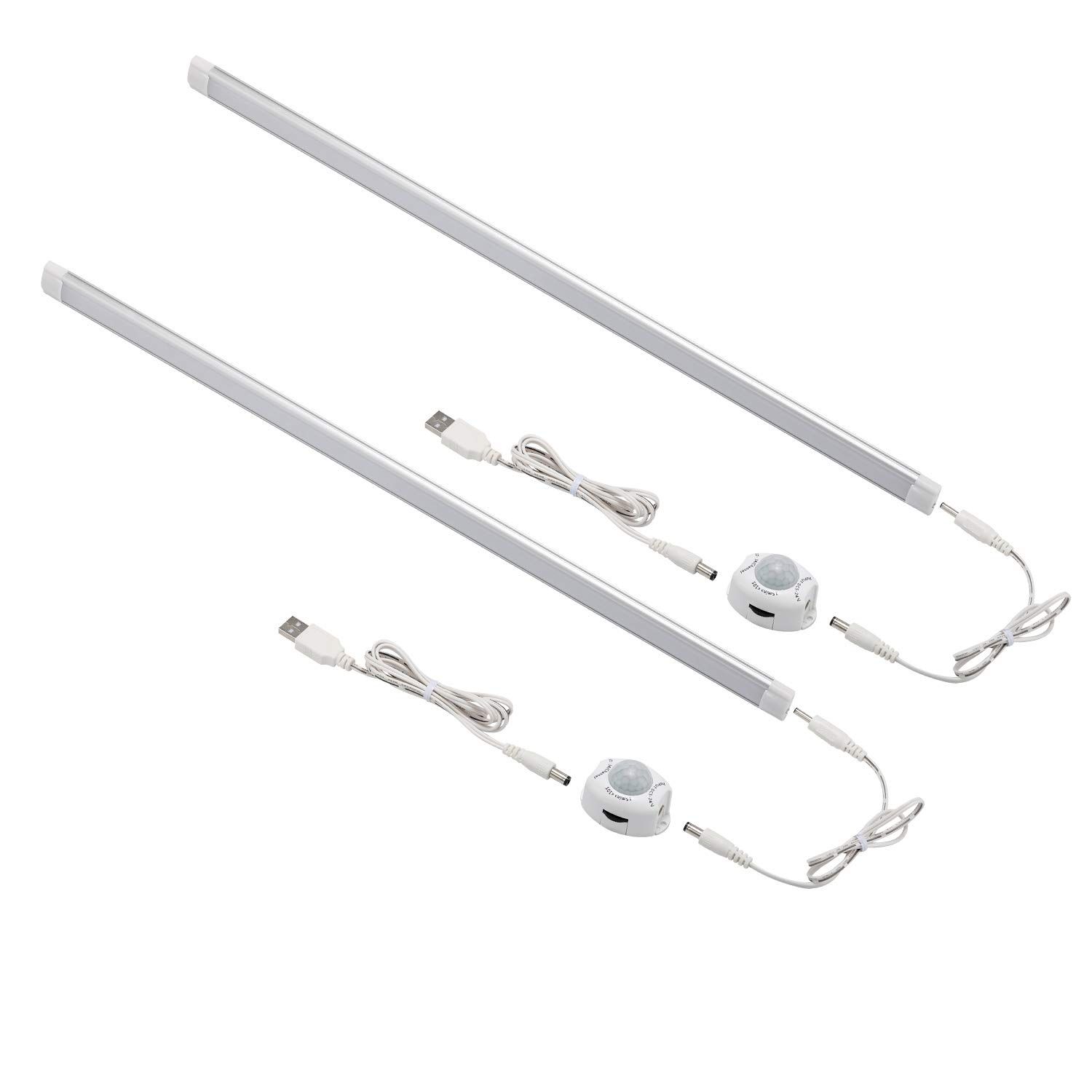 LED Motion Sensor Cabinet Light,2 Pack USB Powered Closet Night Light,20 inch Under Counter Lighting Kit with Automatic Shut Off Timer for Kitchen Pantry Wardrobe Cupboard (Natural White 4000K) - Image 1