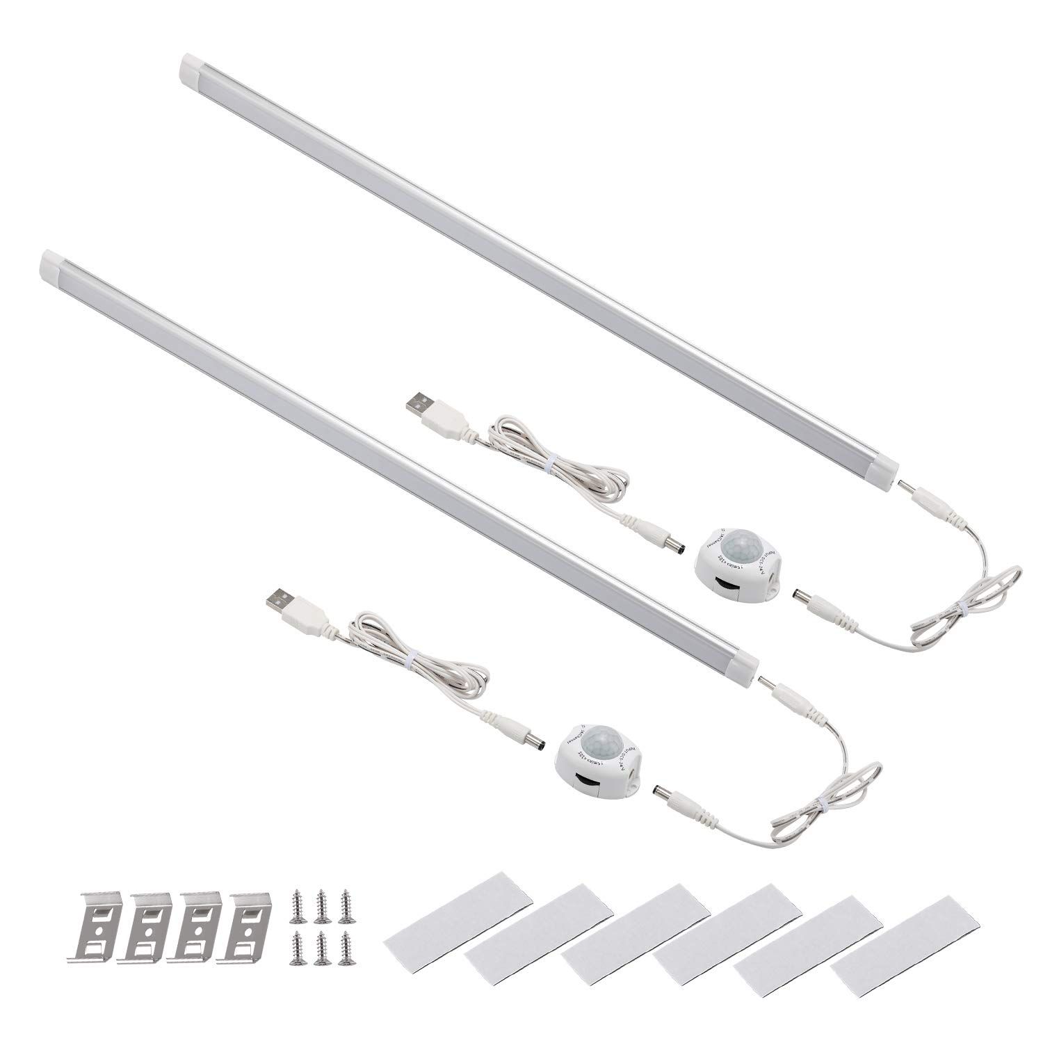 LED Motion Sensor Cabinet Light,2 Pack USB Powered Closet Night Light,20 inch Under Counter Lighting Kit with Automatic Shut Off Timer for Kitchen Pantry Wardrobe Cupboard (Natural White 4000K) - Image 2