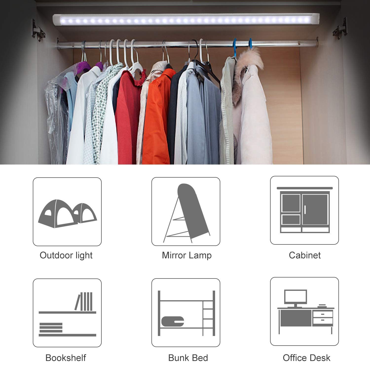 LED Motion Sensor Cabinet Light,2 Pack USB Powered Closet Night Light,20 inch Under Counter Lighting Kit with Automatic Shut Off Timer for Kitchen Pantry Wardrobe Cupboard (Natural White 4000K) - Image 6