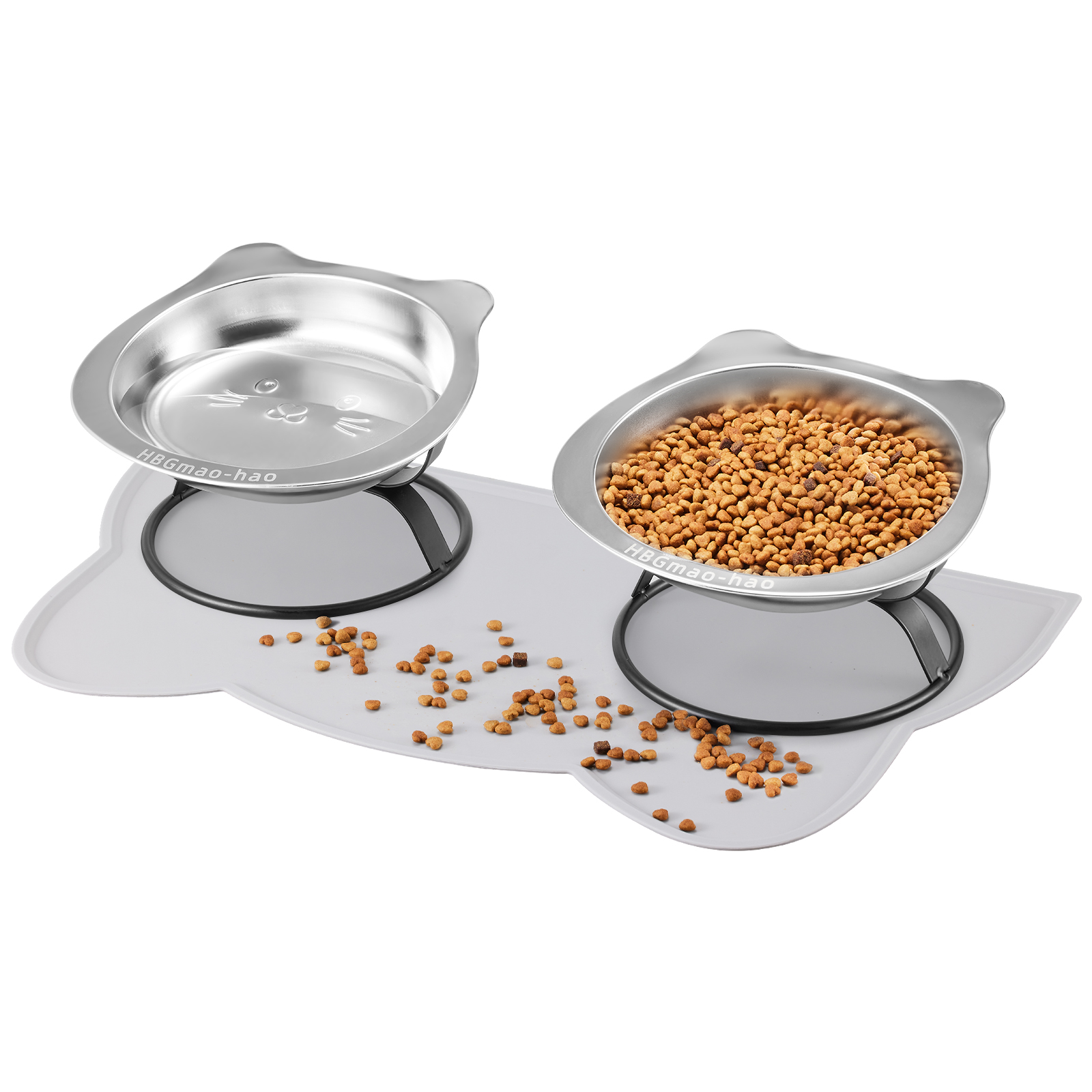Elevated Cat Bowls with Food Mat & Metal Stand - 7.1