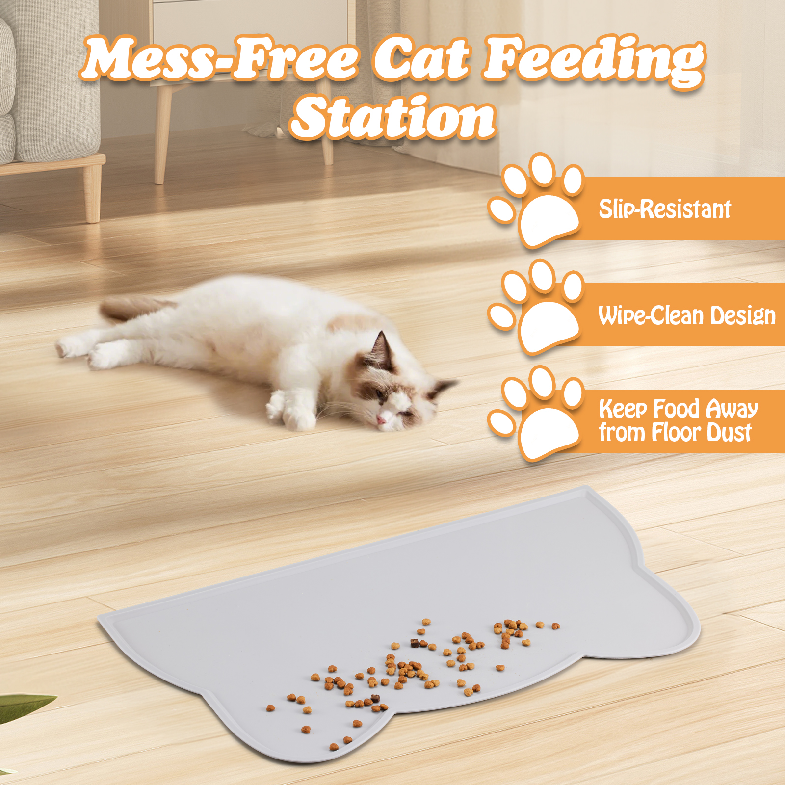 Elevated Cat Bowls with Food Mat & Metal Stand - 7.1