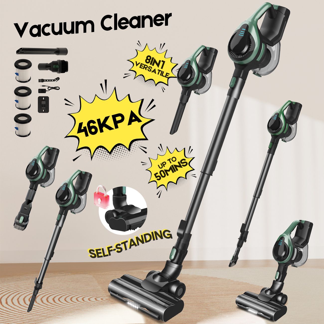 46Kpa Strong Suction, Lightweight Handheld Vacuum Cleaner,  2500mAh Removable Battery with Wall Charger for Home, Hard Floors, Blankets And Pet Hair. - Image 1