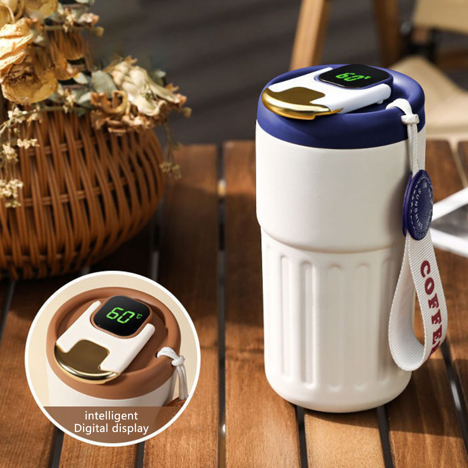450ml Thermal LED Temperature Display Smart Coffee Cup Insulated Drink Tumbler-Blue - Image 1