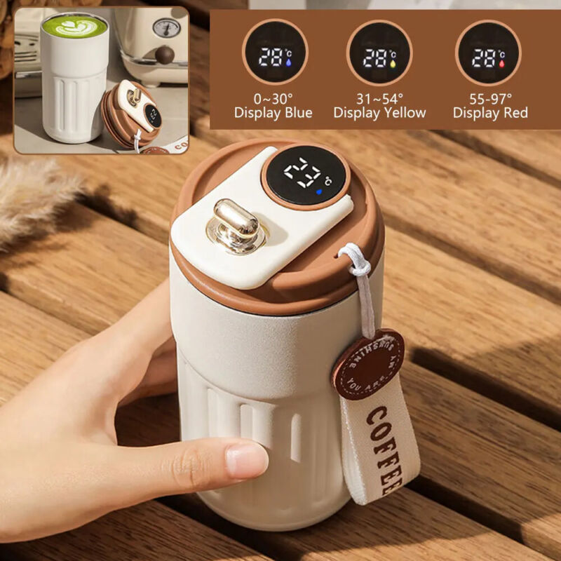 450ml Thermal LED Temperature Display Smart Coffee Cup Insulated Drink Tumbler-Brown - Image 1